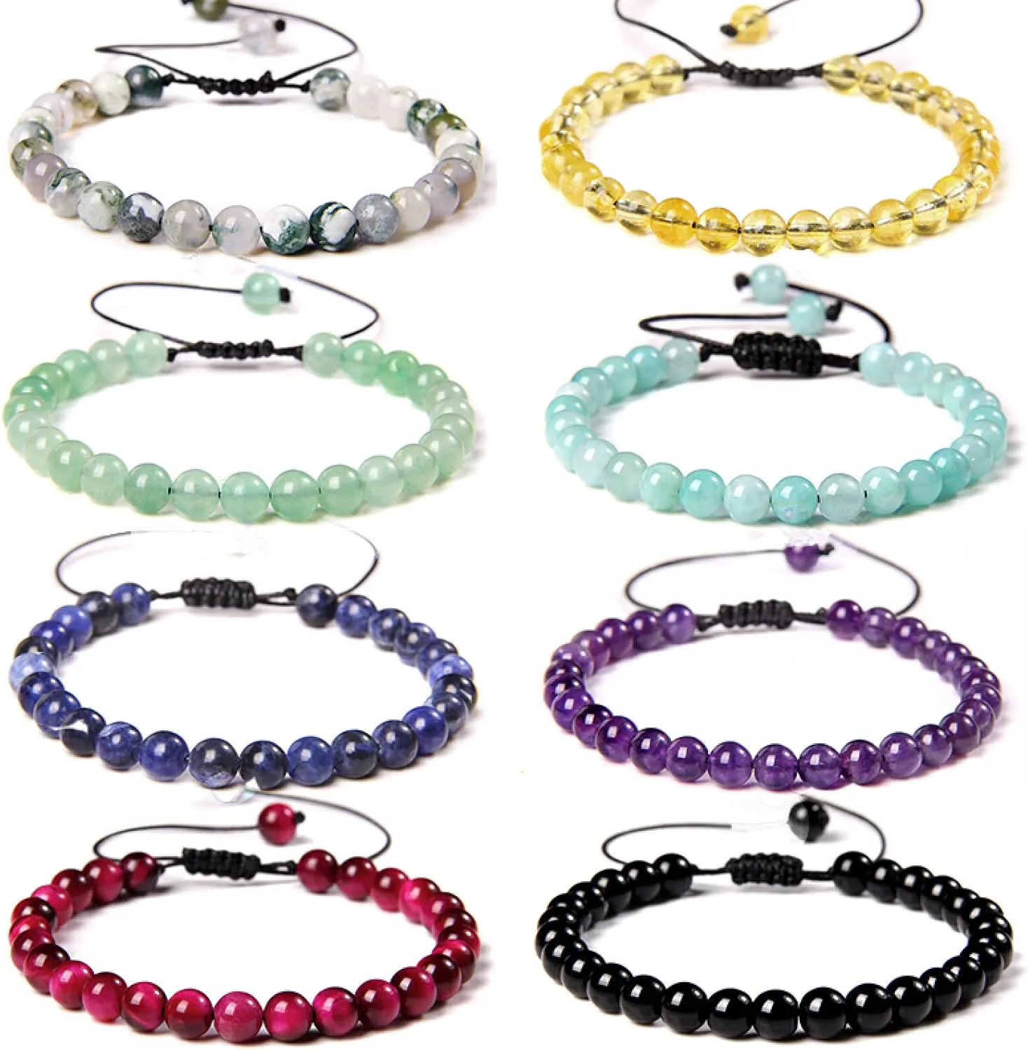 Multicolor Real Natural Stone Bracelet 6mm Beads Handmade Braid Bracelets for Women Men Amethysts Citrines Jewelry