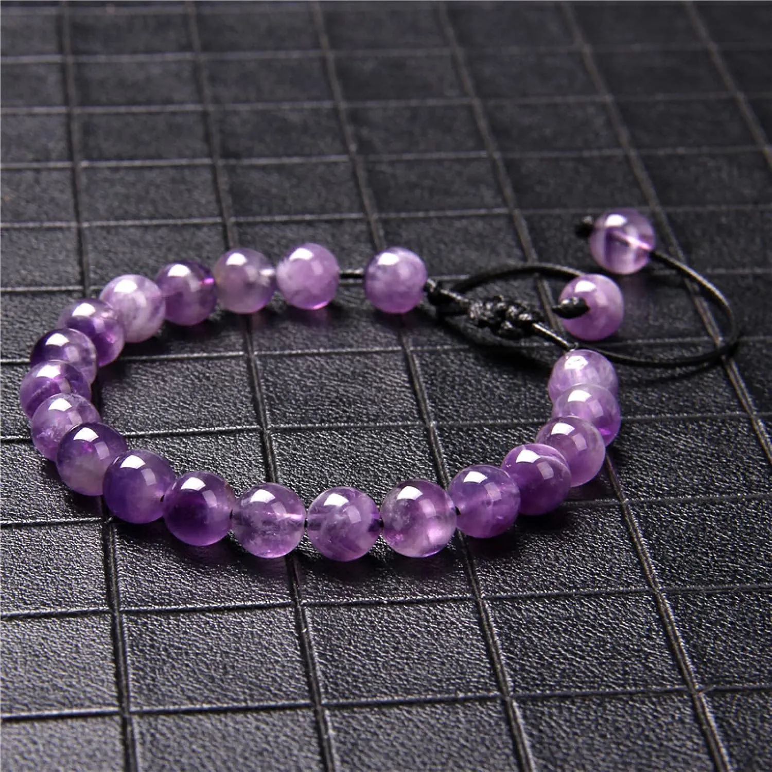 Multicolor Women Men Natural 8mm Stone Beads Charm Braid Bracelet Adjustable Amethysts Agates Stone Beads Woven Bracelet