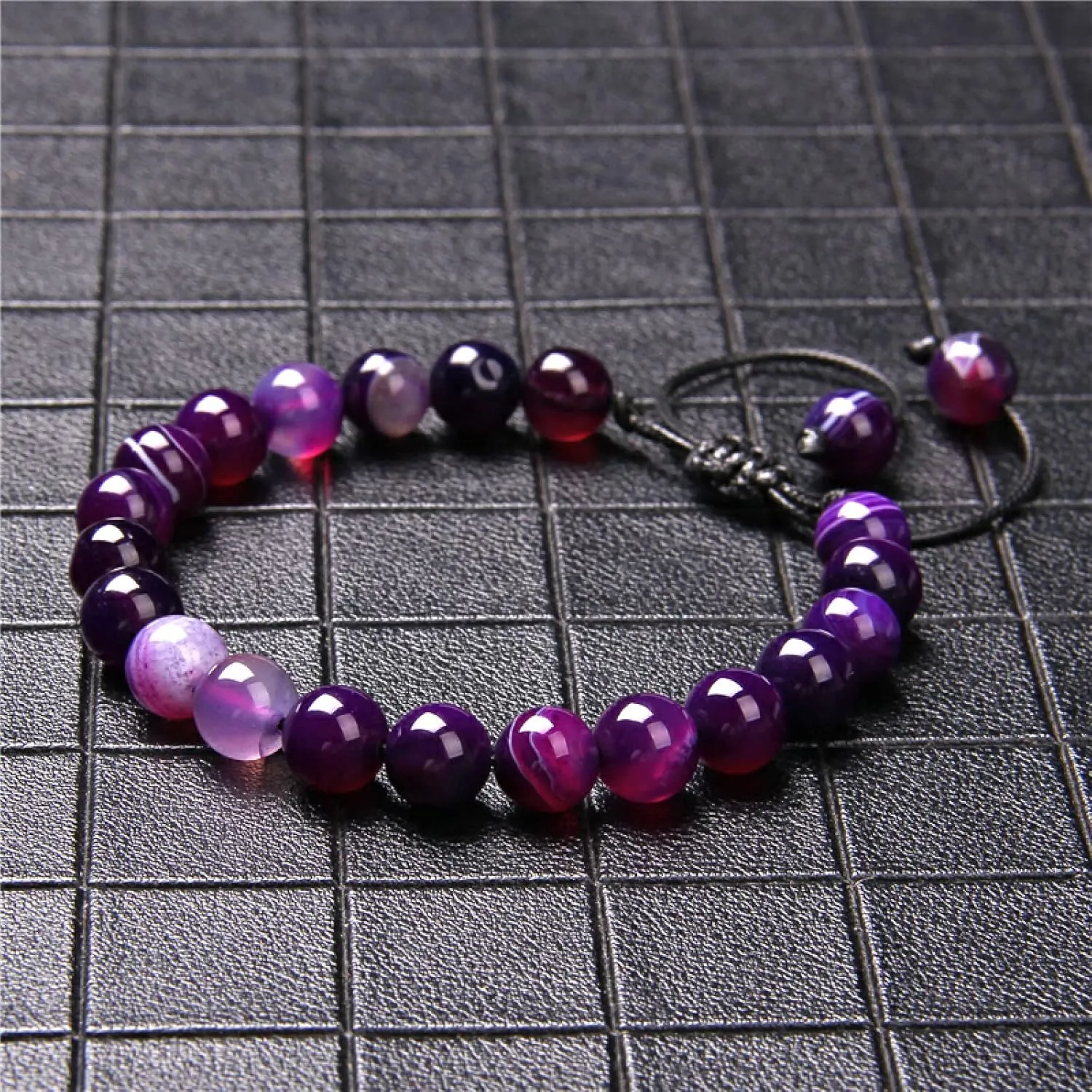 Multicolor Women Men Natural 8mm Stone Beads Charm Braid Bracelet Adjustable Amethysts Agates Stone Beads Woven Bracelet