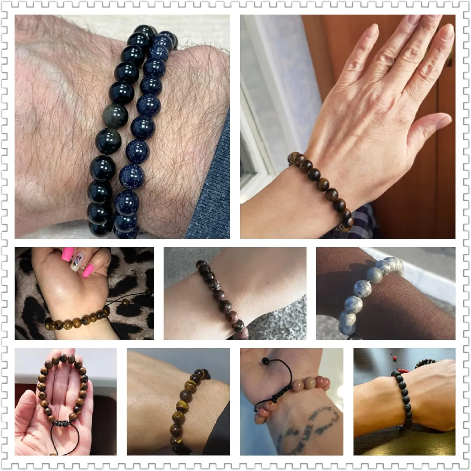 Multicolor Women Men Natural 8mm Stone Beads Charm Braid Bracelet Adjustable Amethysts Agates Stone Beads Woven Bracelet