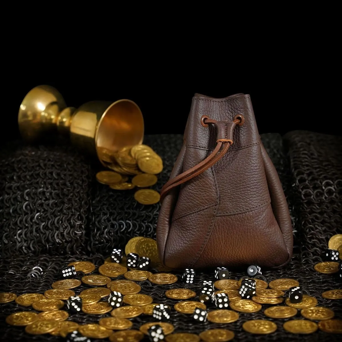 Mythrojan Medieval Drawstring Bag, Ideal for SCA LARP Reenactment & Ren fair-Full Grain Leather