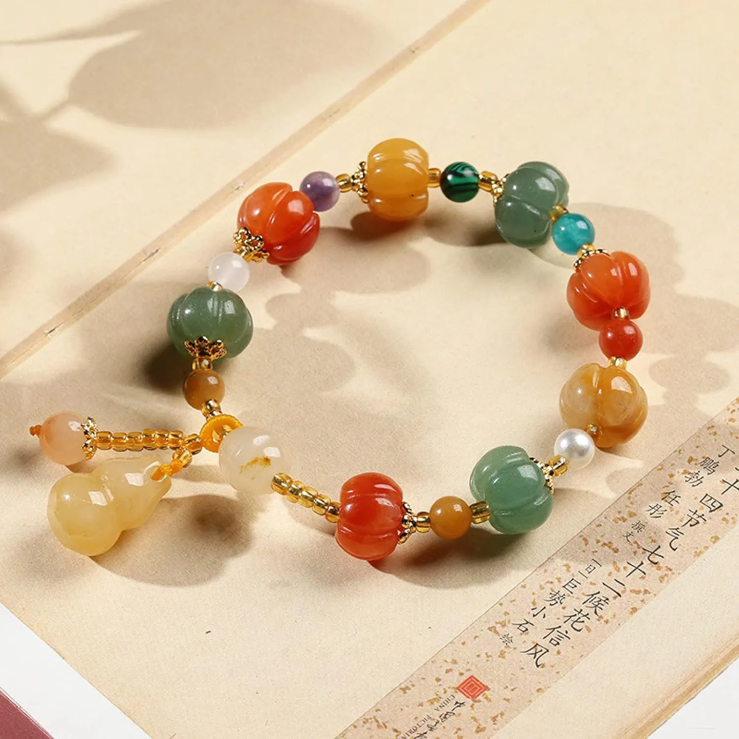 Natural Gold Jade Pumpkin Beads Beaded Bracelets for Women Lady Gourd Pendant Handmade Bracelet Fine Jewelry