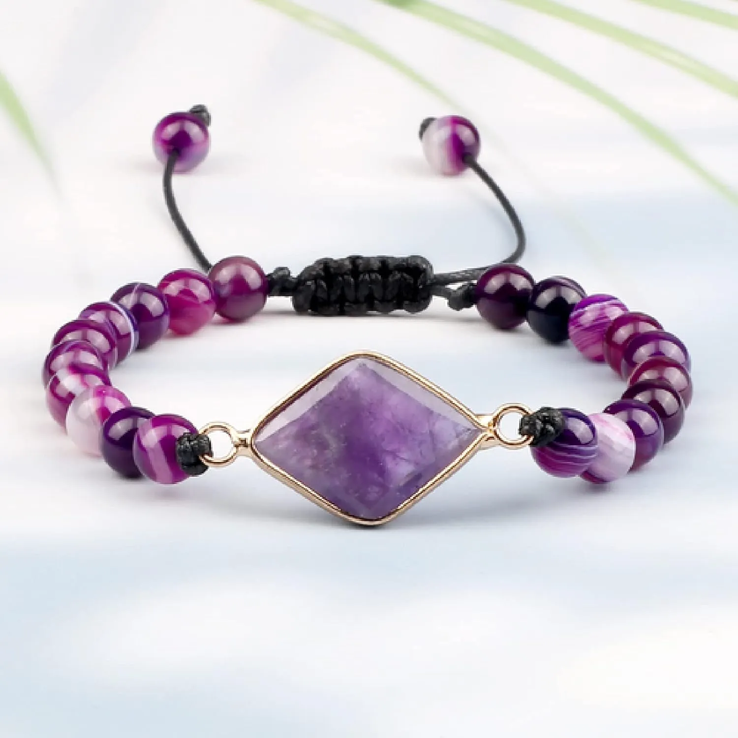 Natural Purple Stripe Onyx Stone Adjustable Beads Bracelets Braided String Bangle Yoga Handmade Women Men Jewelry Gifts