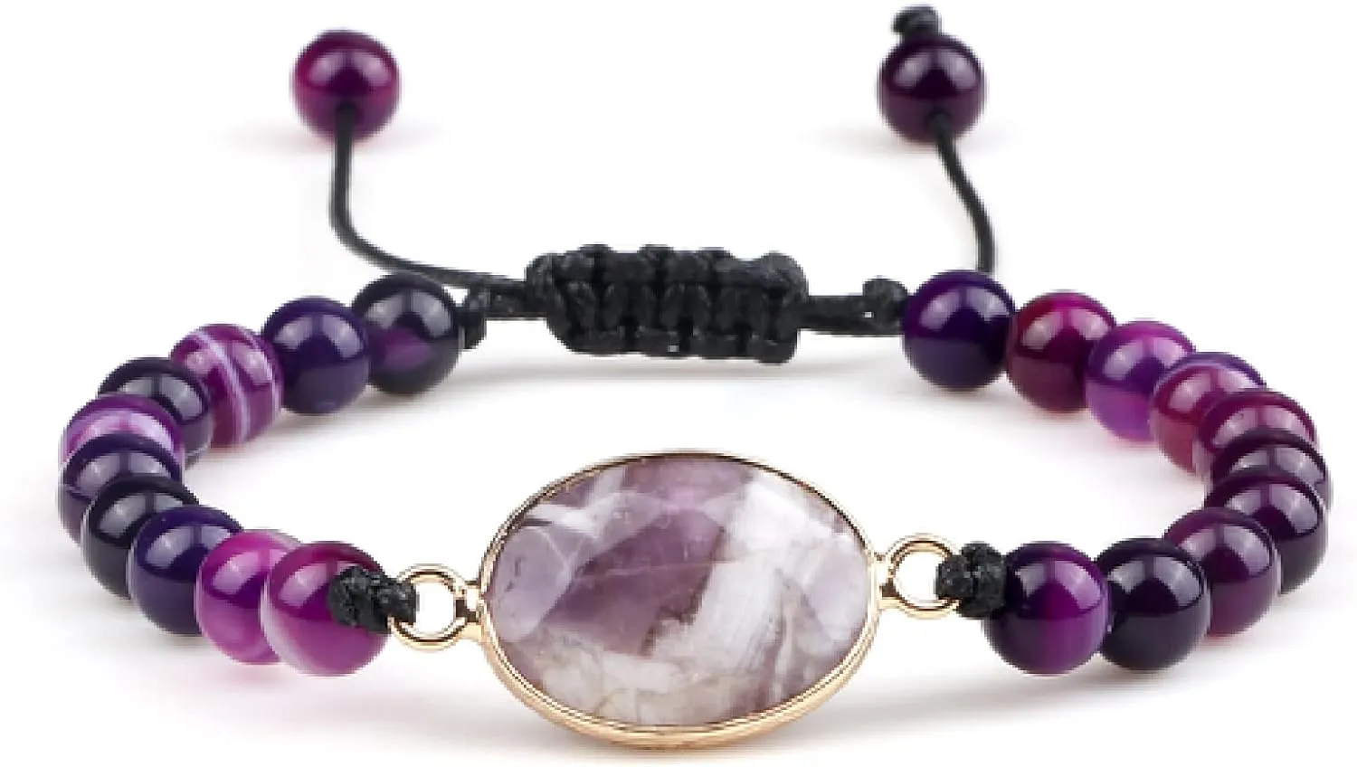 Natural Purple Stripe Onyx Stone Adjustable Beads Bracelets Braided String Bangle Yoga Handmade Women Men Jewelry Gifts