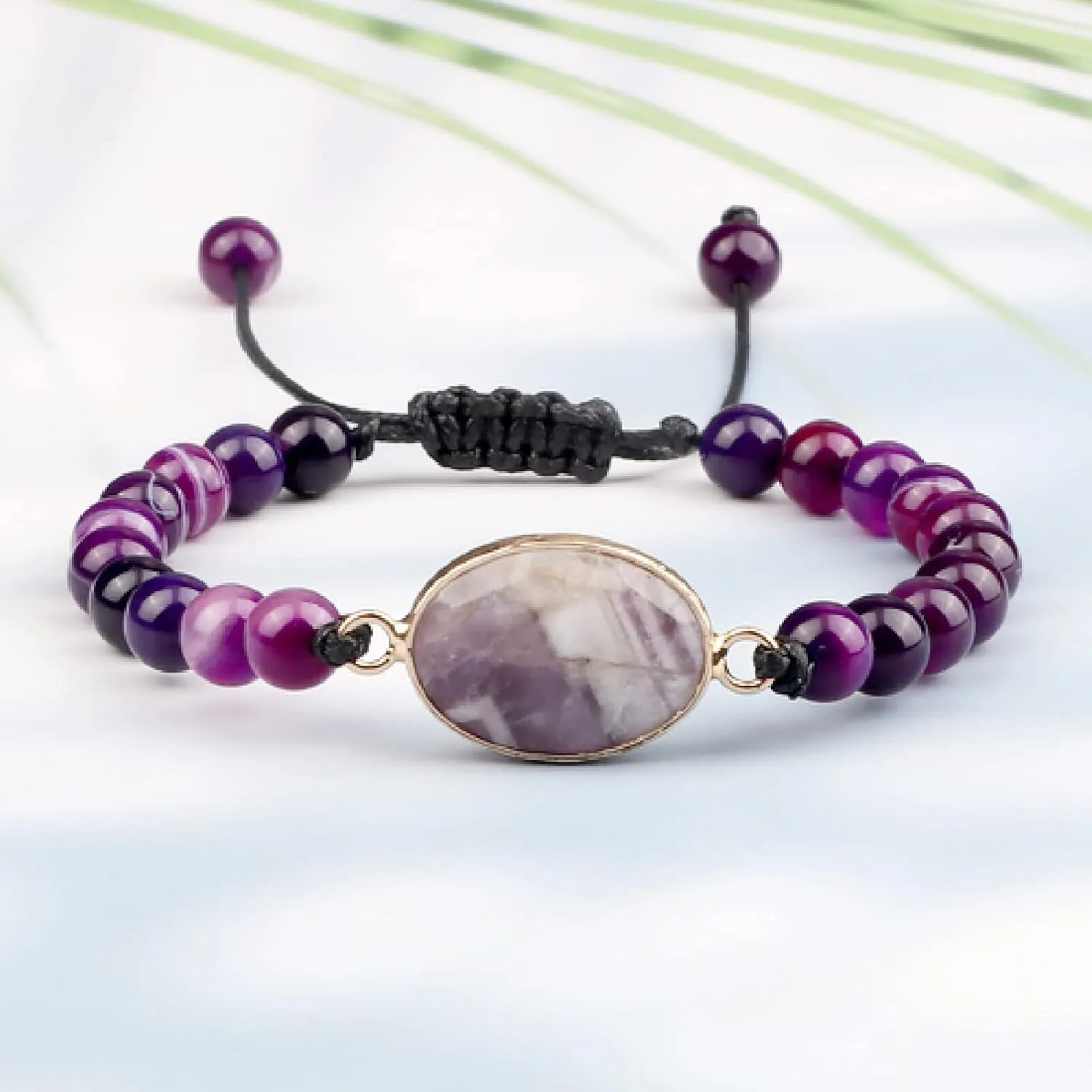 Natural Purple Stripe Onyx Stone Adjustable Beads Bracelets Braided String Bangle Yoga Handmade Women Men Jewelry Gifts