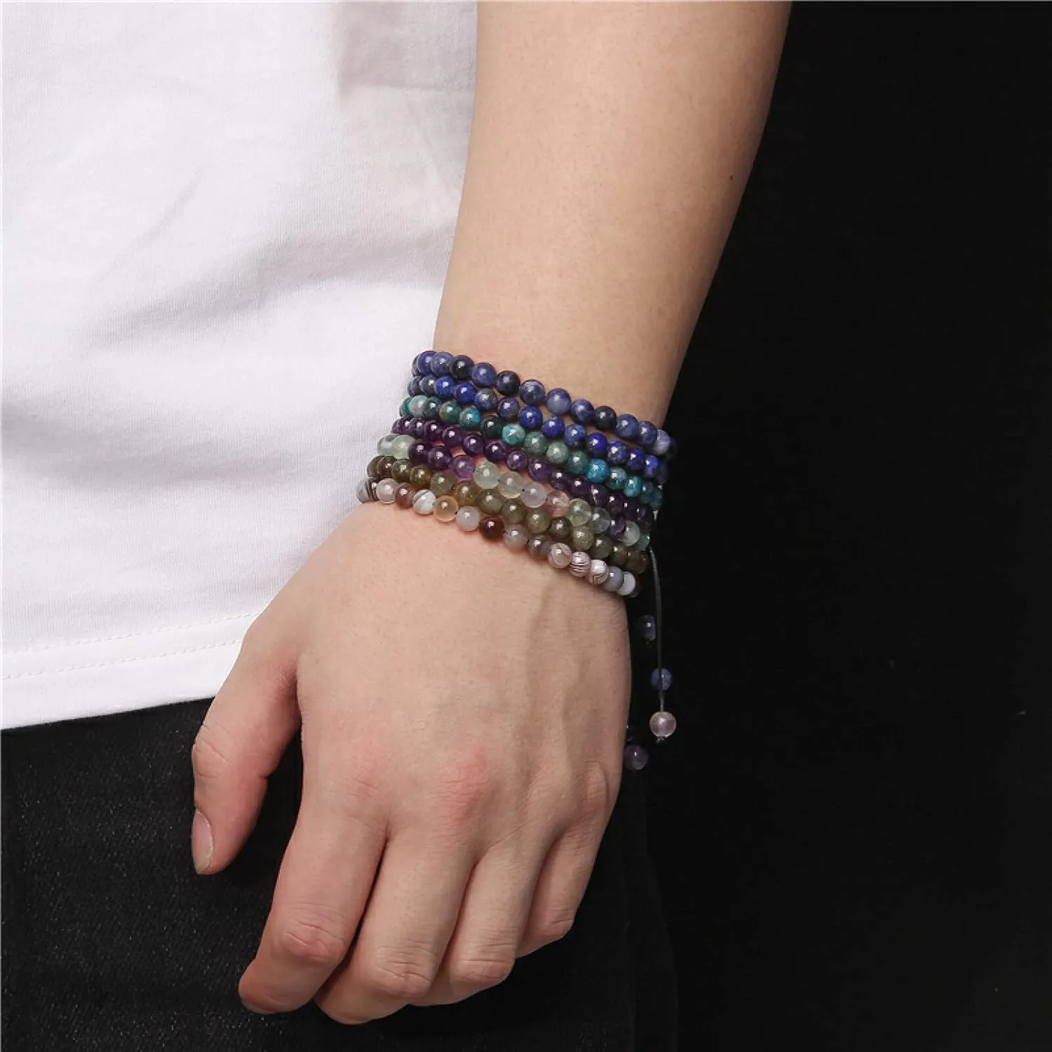 Natural Stone Amethysts 6MM Bead Bracelets for Women Men Braided Bracelet Lapis Lazuli Blue Purple Agates Meditation Jewelry