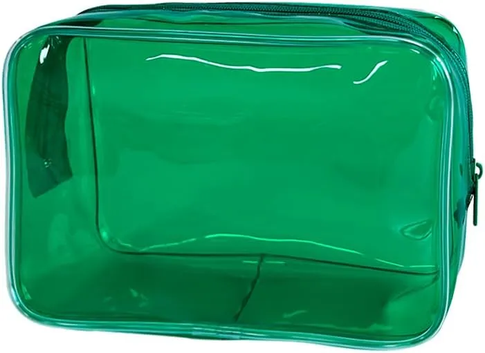 Neon Green Travel Cosmetic Pouch Small, Makeup Bag, 7"x2.3"x4.7" Size TSA Approved Toiletry Bag, Clear Travel Bags for Toiletries, Clear Cosmetic Bag for Women and Men Small (dark green)