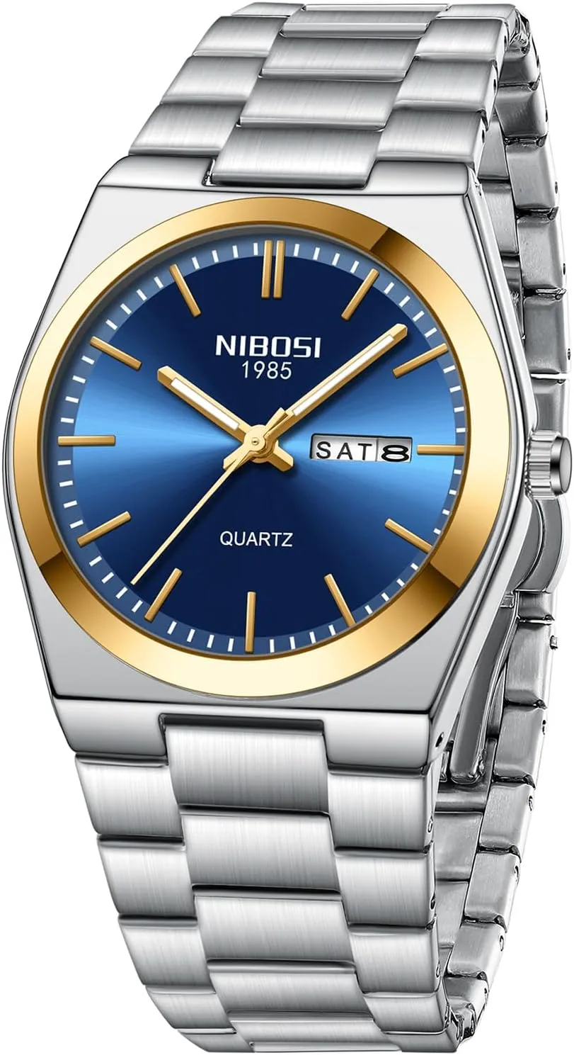 NIBOSI Mens Watches Analog Quartz Watch with Day-Date Waterproof Stainless Steel Strap Men's Wrist Watches Classic Minimalist Dainty Business Dress Designer Watches for Men