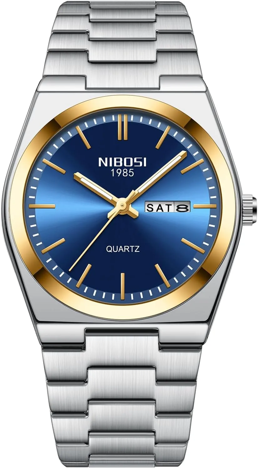 NIBOSI Mens Watches Analog Quartz Watch with Day-Date Waterproof Stainless Steel Strap Men's Wrist Watches Classic Minimalist Dainty Business Dress Designer Watches for Men