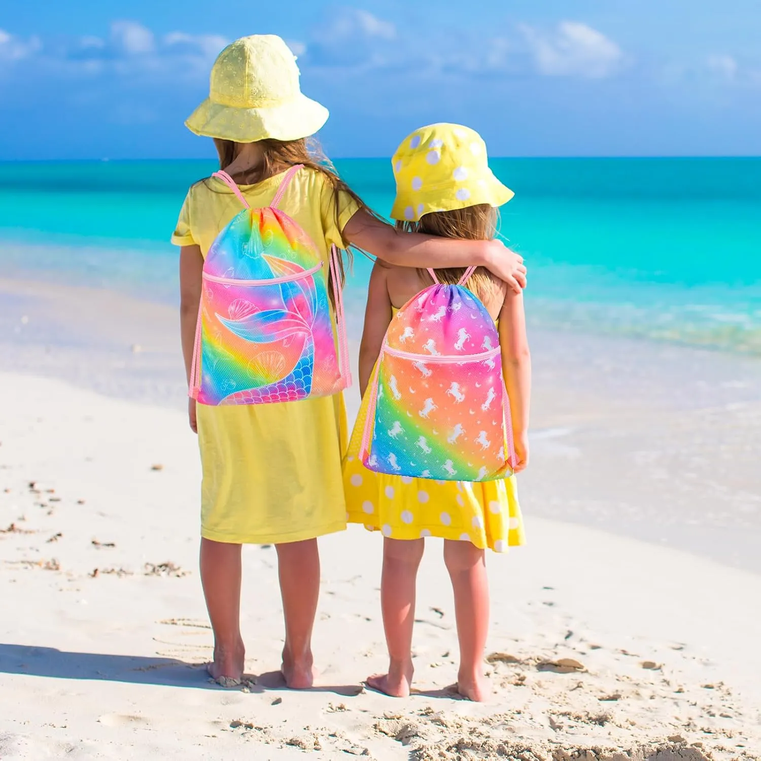 Nidoul Drawstring Backpack Kids Girls Drawstring Bags Draw String Back Bag Cinch Bag for Dance Sports Gym Travel Swim Beach Pool, Unicorn