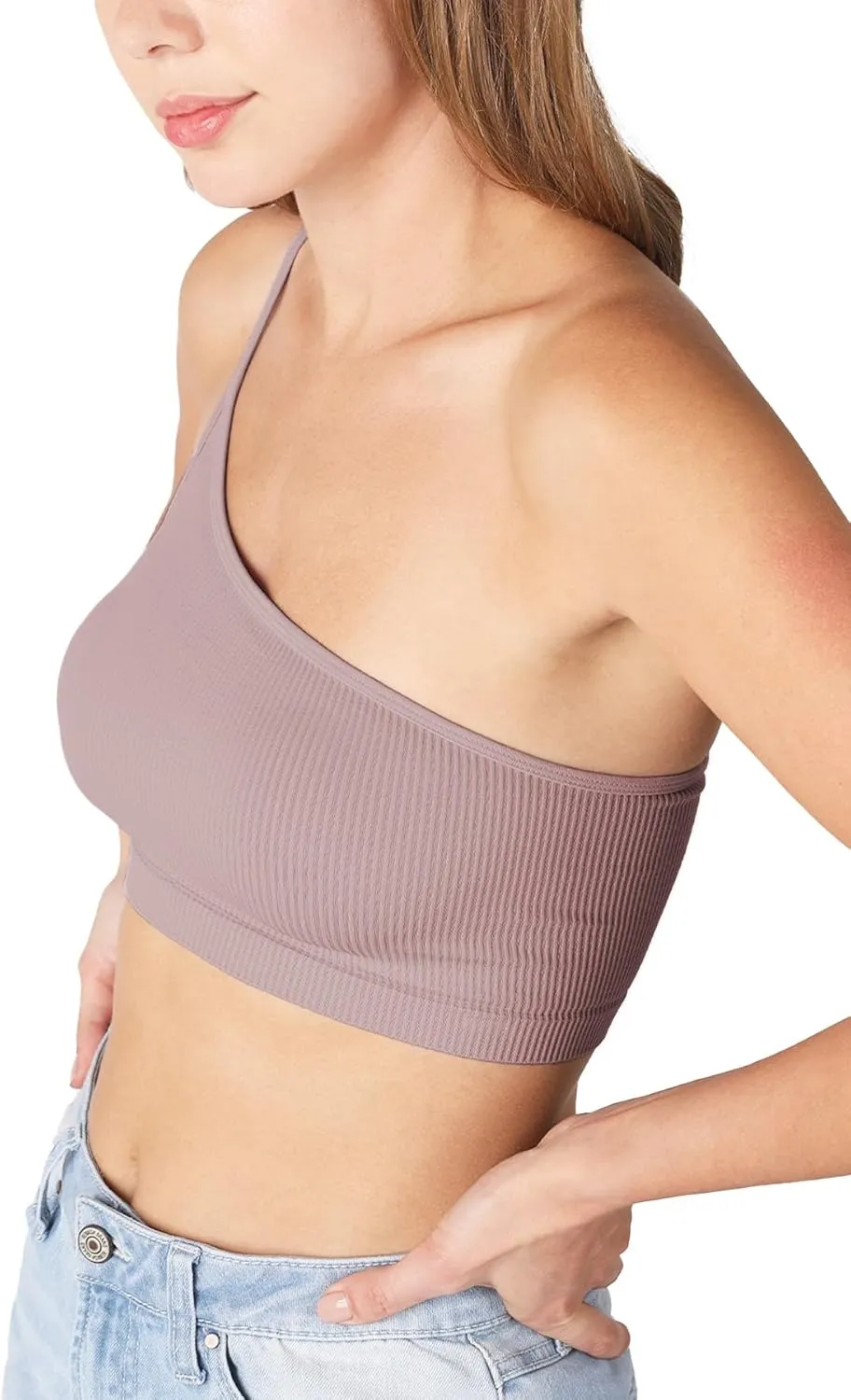 NIKIBIKI Women Seamless One Shoulder Ribbed Bralette, Made in U.S.A, One Size