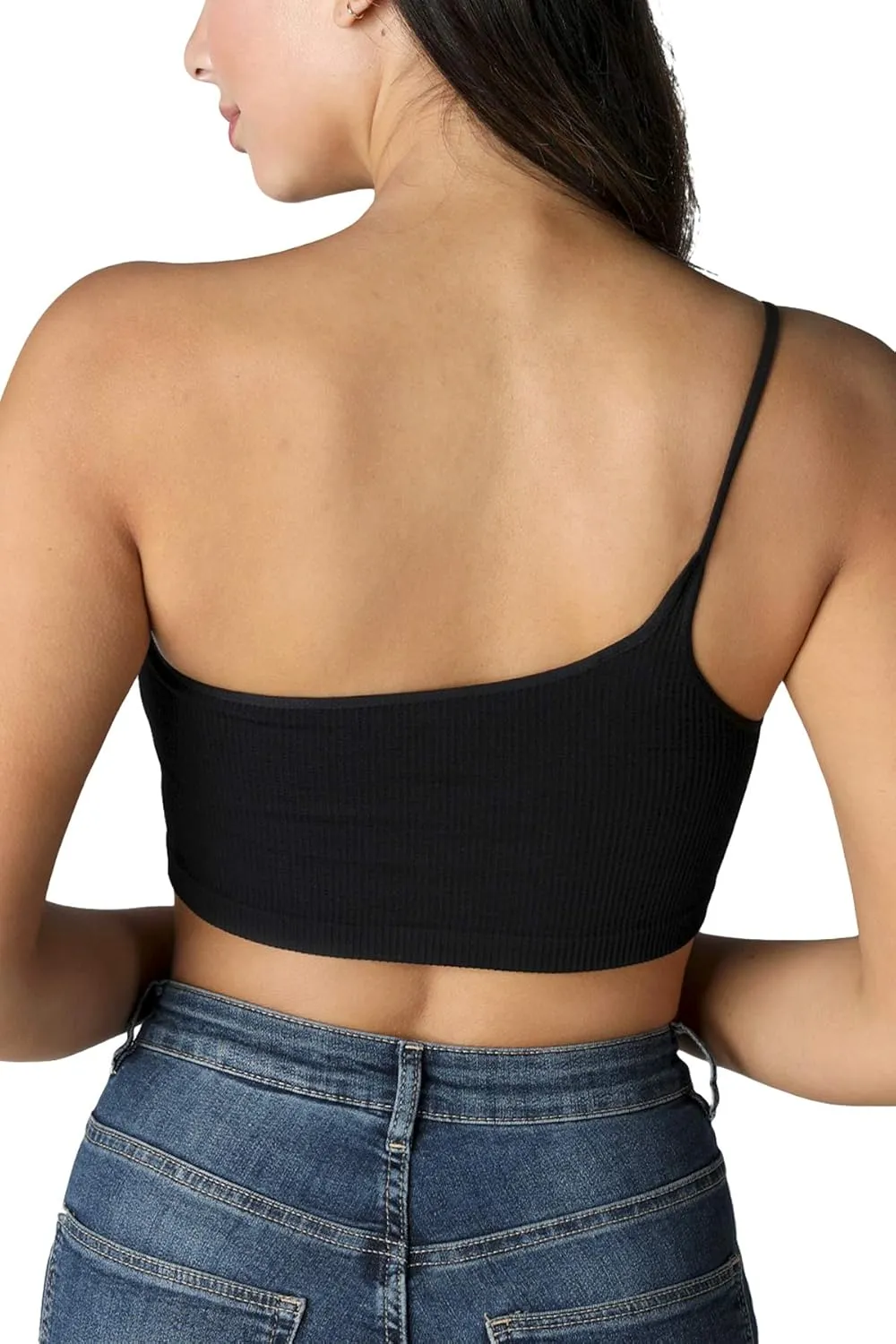 NIKIBIKI Women Seamless One Shoulder Ribbed Bralette, Made in U.S.A, One Size