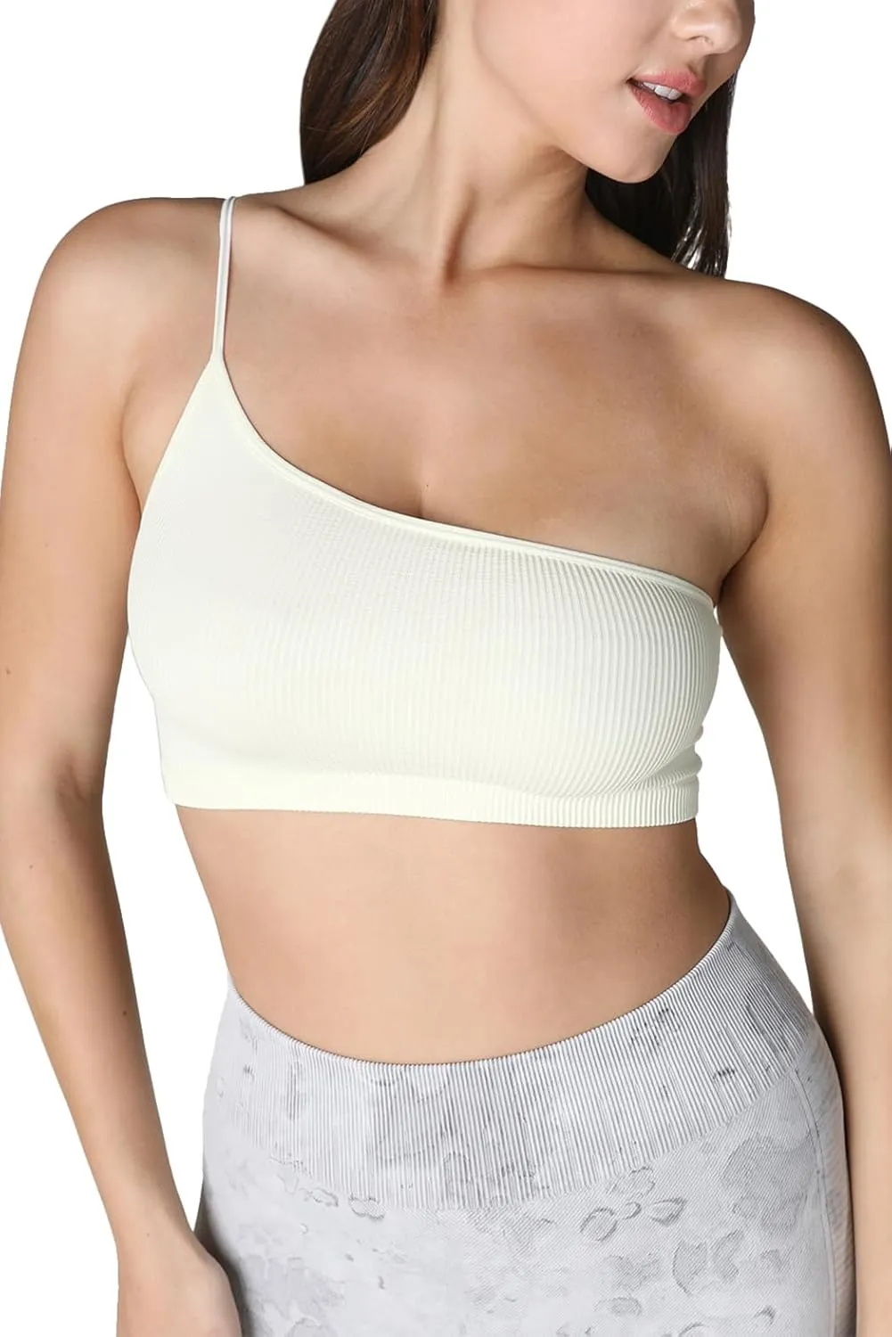 NIKIBIKI Women Seamless One Shoulder Ribbed Bralette, Made in U.S.A, One Size