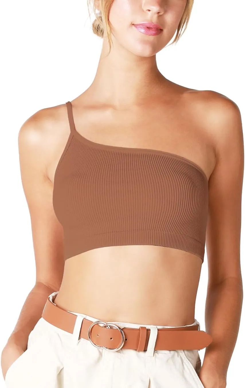 NIKIBIKI Women Seamless One Shoulder Ribbed Bralette, Made in U.S.A, One Size