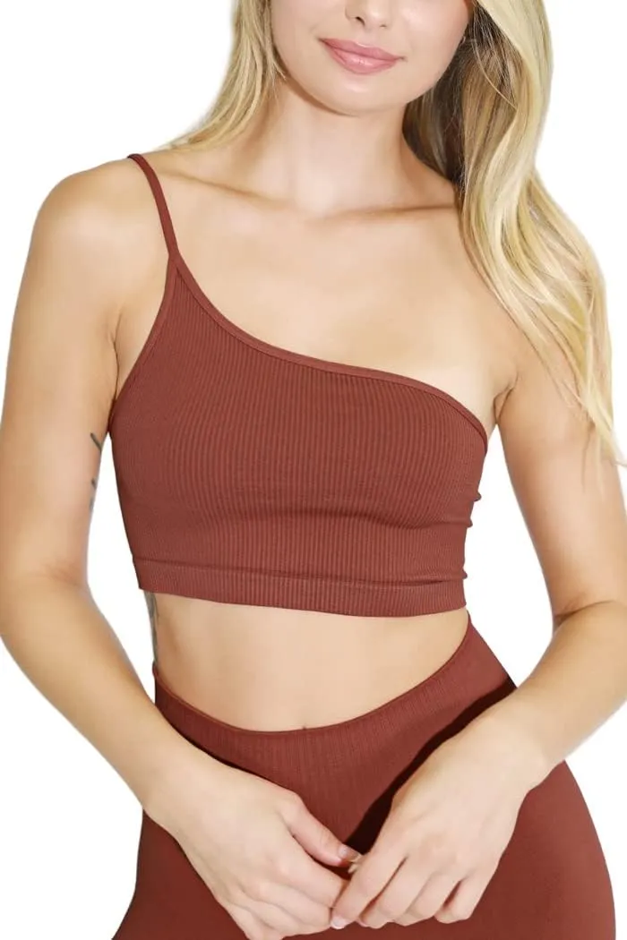 NIKIBIKI Women Seamless One Shoulder Ribbed Bralette, Made in U.S.A, One Size