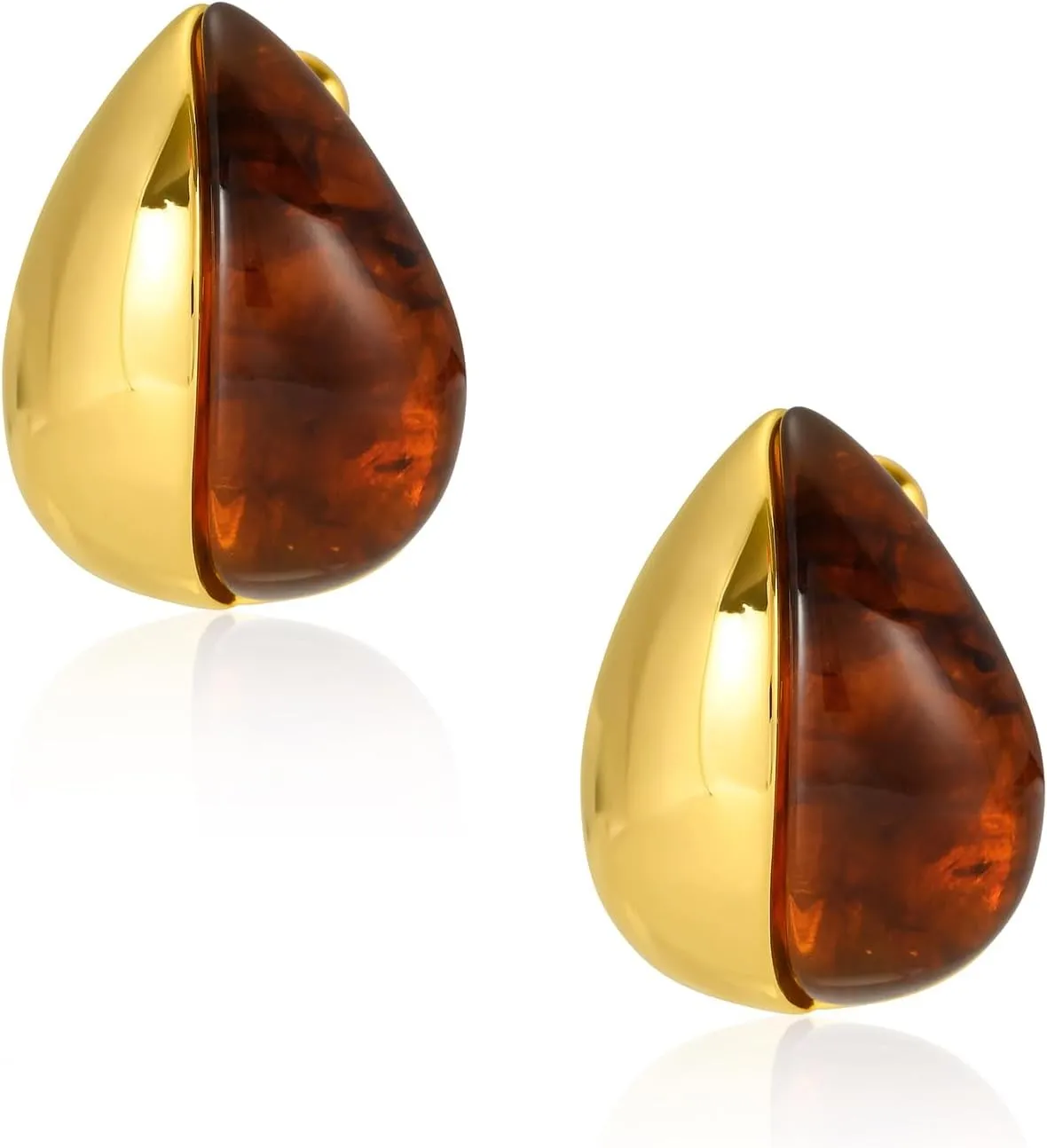 Nut Shape Resin Earrings for Women,18K Gold Plated Chunky Acrylic Resin Studs, Hypoallergenic Jewelry,18K Gold Plated Nut Shape Resin Drop Earrings