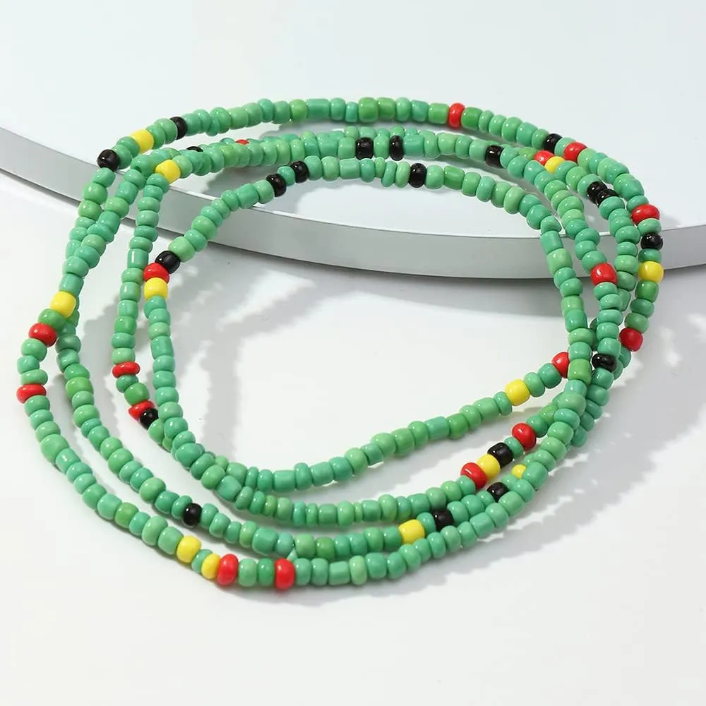Octwine Bohemia Beaded African Multicolor Rainbow Anklets Bracelets Glass Bead Anklet Bracelet Elastic Foot and Hand Chain Summer Foot Anklets for Women