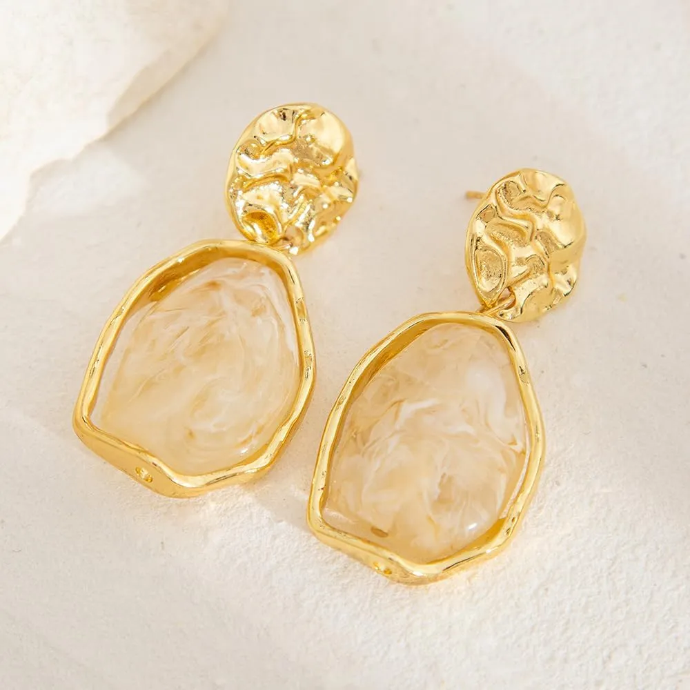 Octwine Vintage Statement Trendy Dangle Resin Earrings for Women Gold Resin Hoop Earrings Boho Drop Earrings Bridal Wedding Prom Drop Simple Brown Earrings for Women