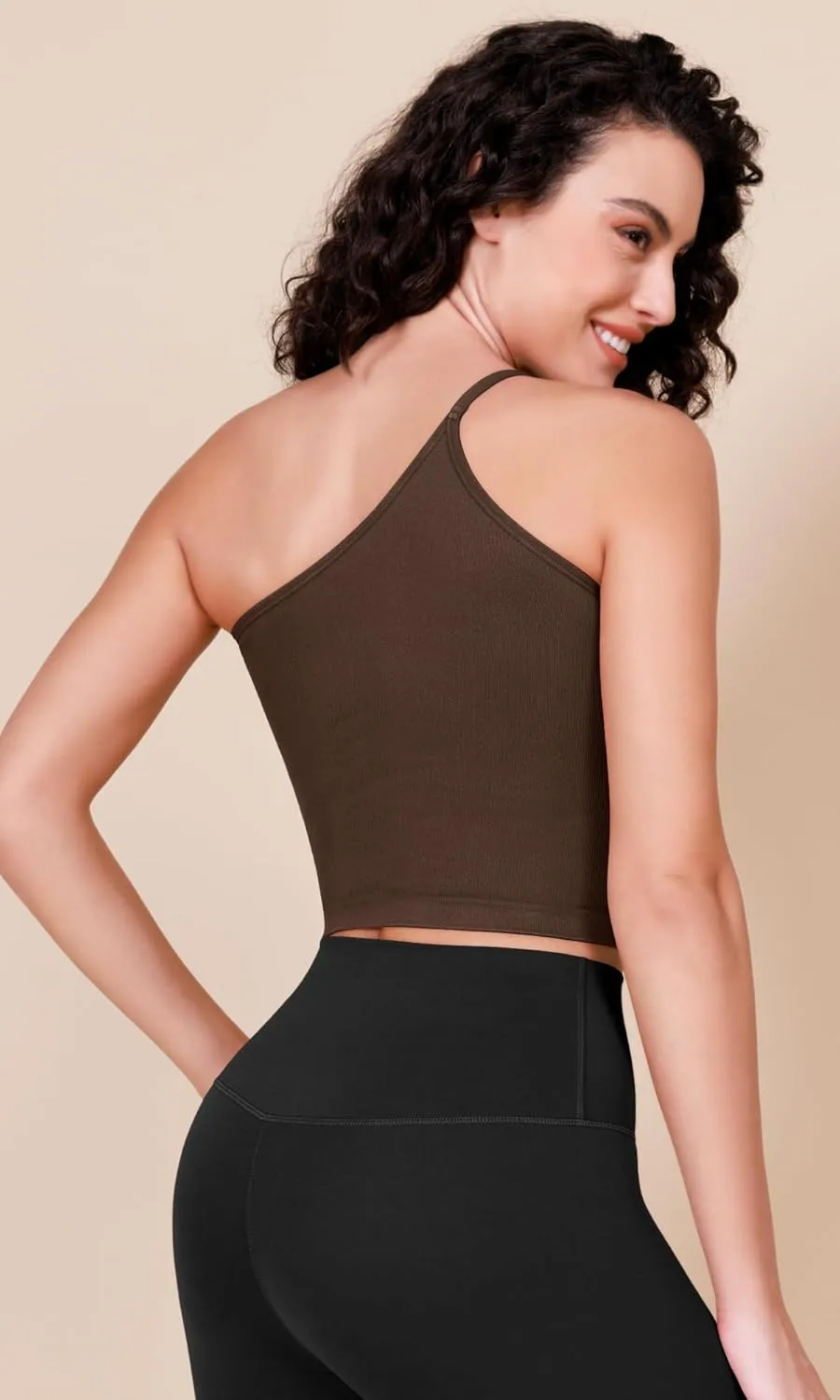 ODODOS One Shoulder Crop Cami Tank for Women Seamless Ribbed Asymmetric Cropped Tops