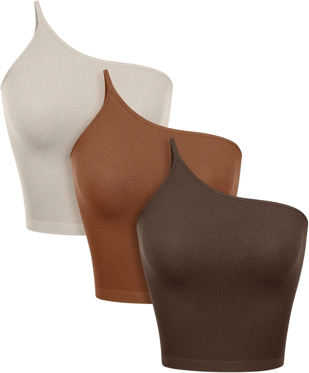 ODODOS One Shoulder Crop Cami Tank for Women Seamless Ribbed Asymmetric Cropped Tops