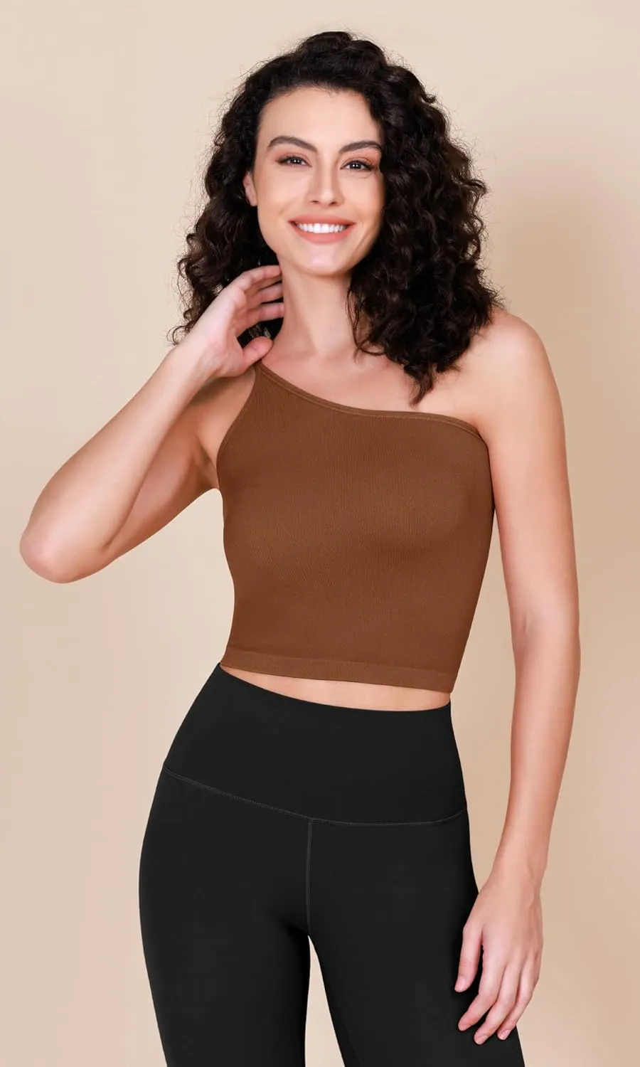 ODODOS One Shoulder Crop Cami Tank for Women Seamless Ribbed Asymmetric Cropped Tops