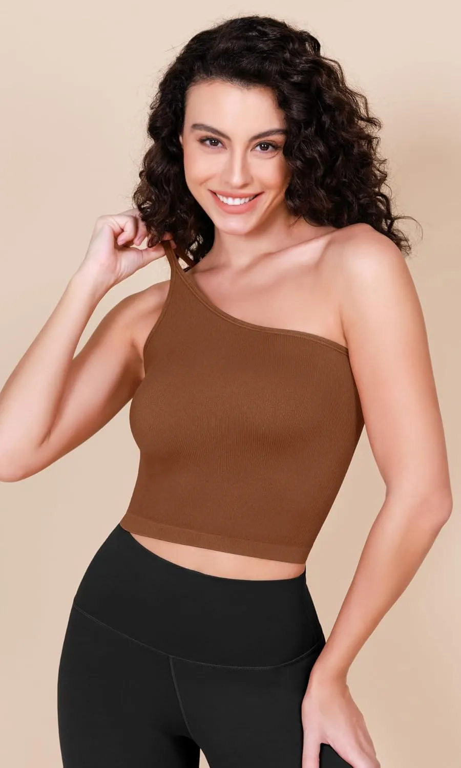ODODOS One Shoulder Crop Cami Tank for Women Seamless Ribbed Asymmetric Cropped Tops