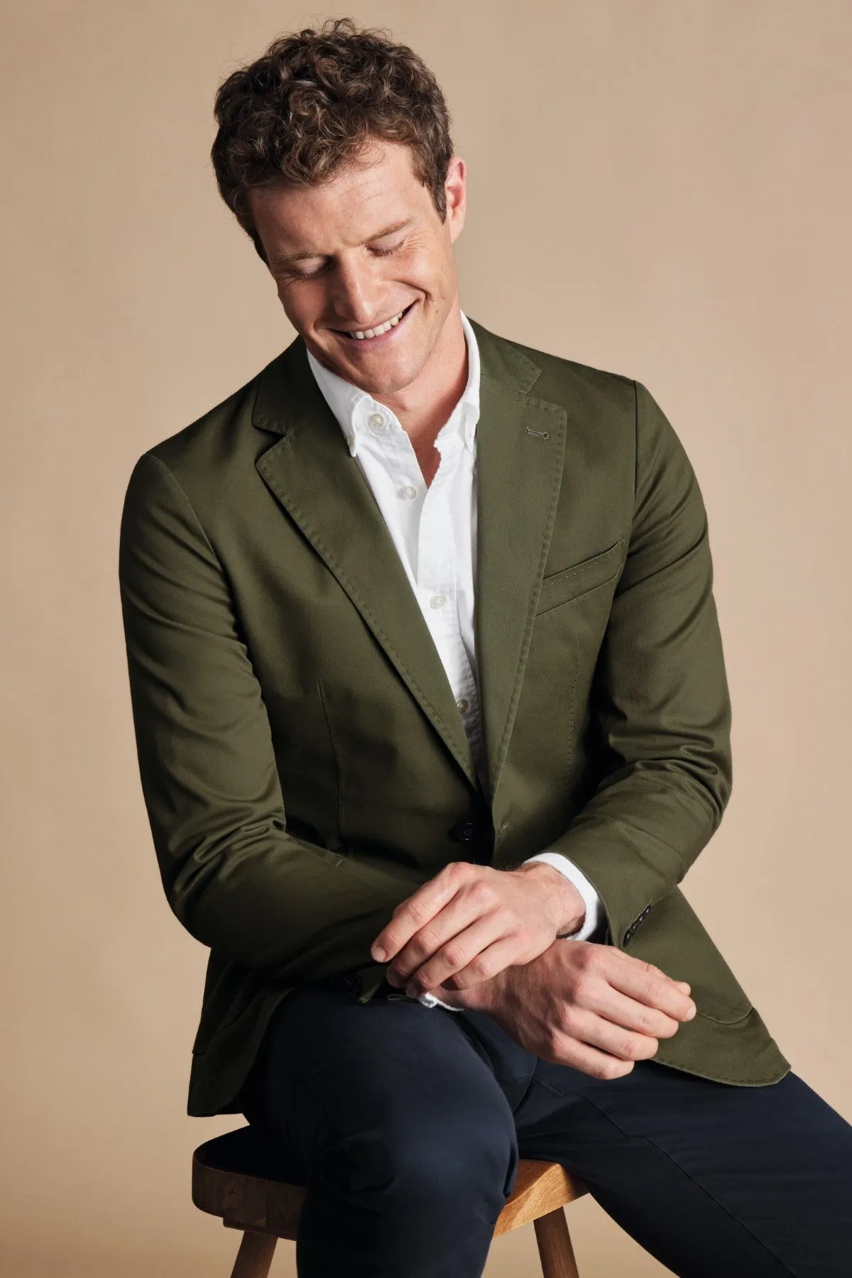 Olive Green Cotton Stretch Slim Fit Jacket