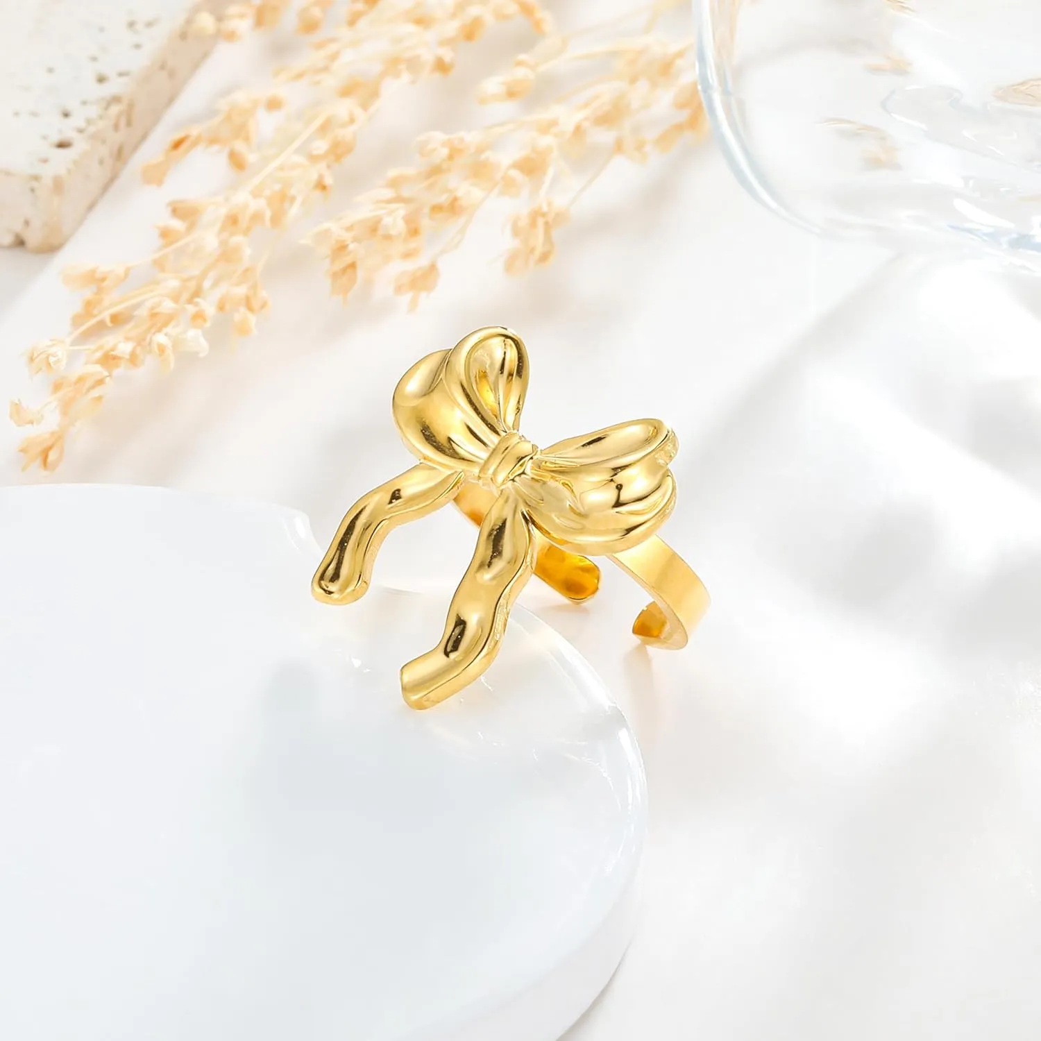 Open Adjustable Rings 18K Gold Plated Simple Stacking Rings Intertwined Cross Statement Rings Gold Statement Rings Exaggerated RingsGold Plated Stainless Steel Statement Jewelry