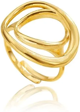 Open Adjustable Rings 18K Gold Plated Simple Stacking Rings Intertwined Cross Statement Rings Gold Statement Rings Exaggerated RingsGold Plated Stainless Steel Statement Jewelry