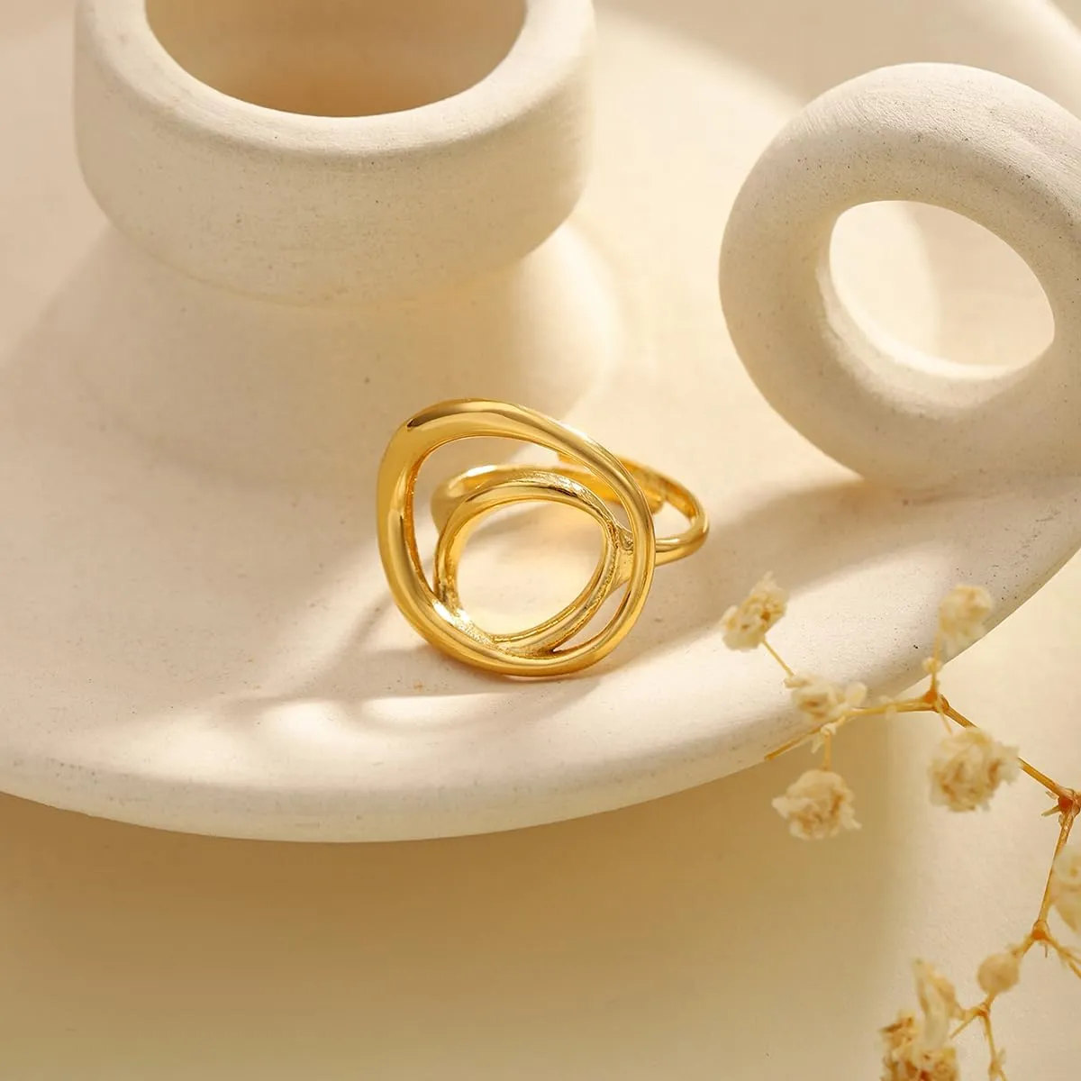 Open Adjustable Rings 18K Gold Plated Simple Stacking Rings Intertwined Cross Statement Rings Gold Statement Rings Exaggerated RingsGold Plated Stainless Steel Statement Jewelry