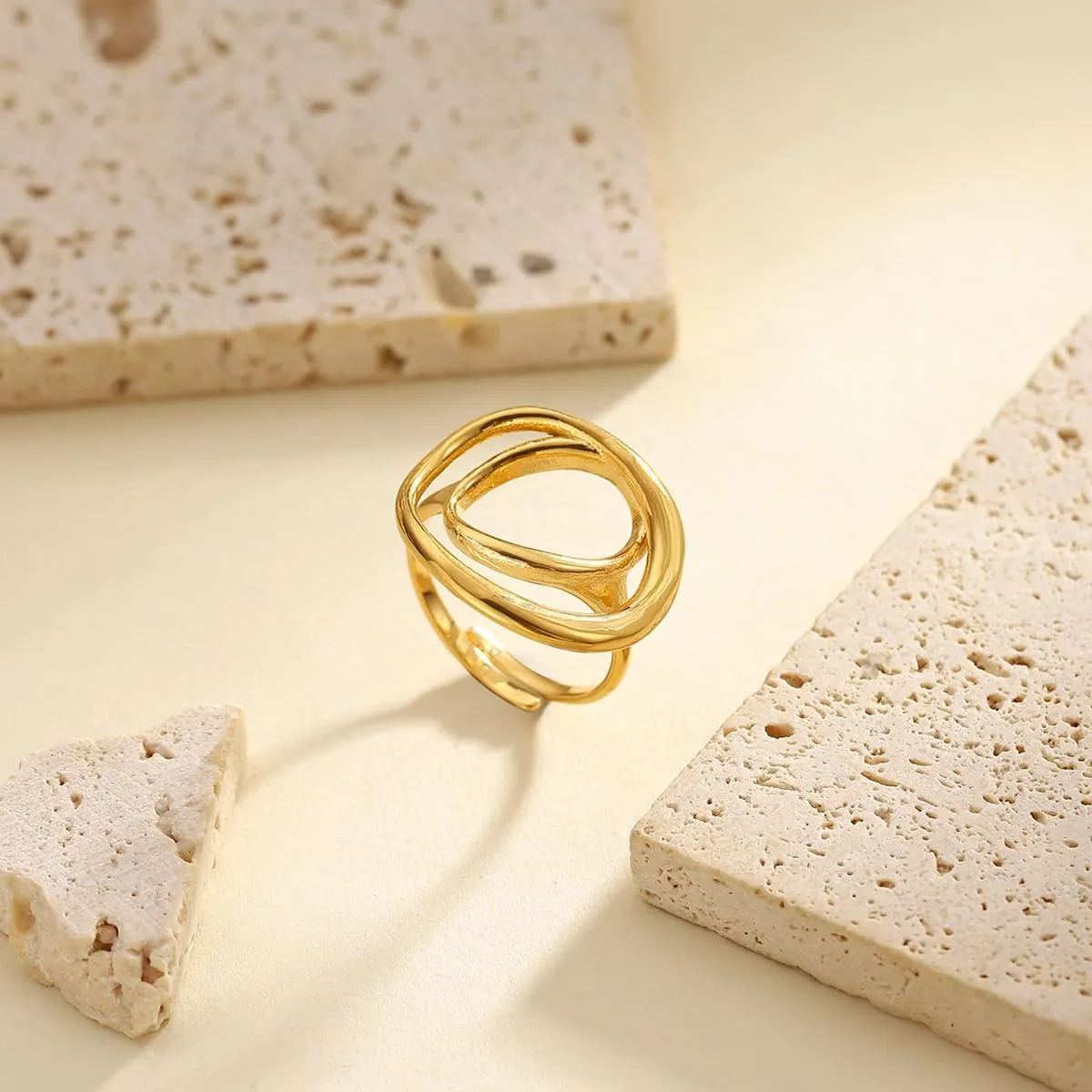 Open Adjustable Rings 18K Gold Plated Simple Stacking Rings Intertwined Cross Statement Rings Gold Statement Rings Exaggerated RingsGold Plated Stainless Steel Statement Jewelry