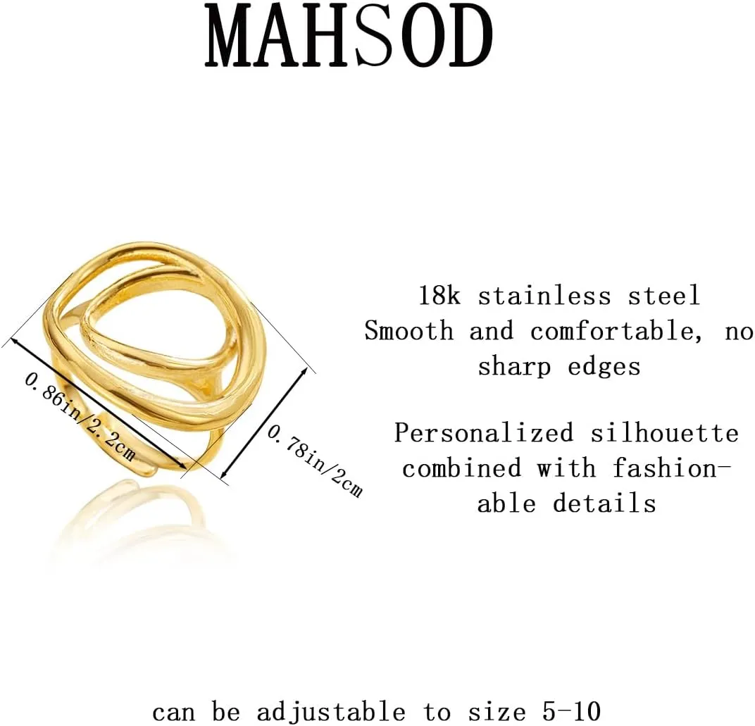 Open Adjustable Rings 18K Gold Plated Simple Stacking Rings Intertwined Cross Statement Rings Gold Statement Rings Exaggerated RingsGold Plated Stainless Steel Statement Jewelry