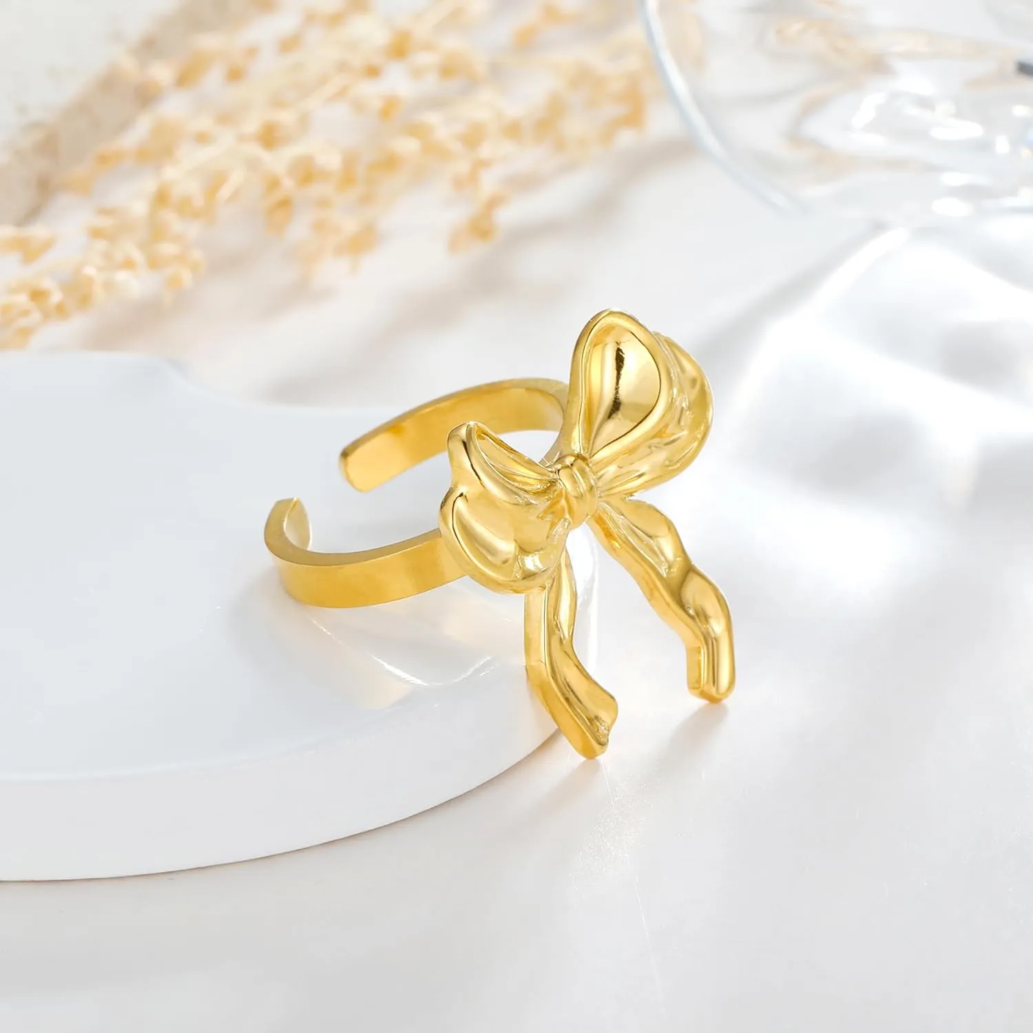 Open Adjustable Rings 18K Gold Plated Simple Stacking Rings Intertwined Cross Statement Rings Gold Statement Rings Exaggerated RingsGold Plated Stainless Steel Statement Jewelry