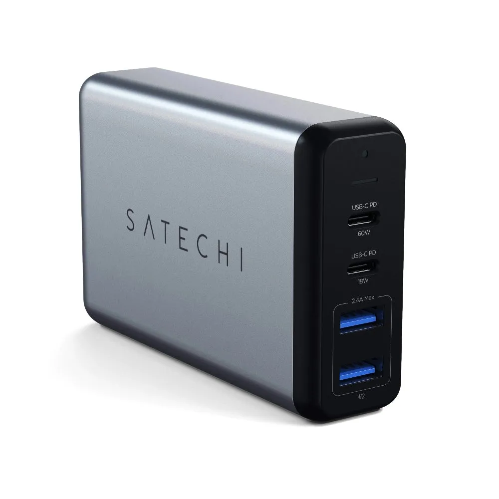 [OPEN BOX] SATECHI 75W PD Dual Port Travel Charger (2x USB-C   2x USB-A) - Space Gray