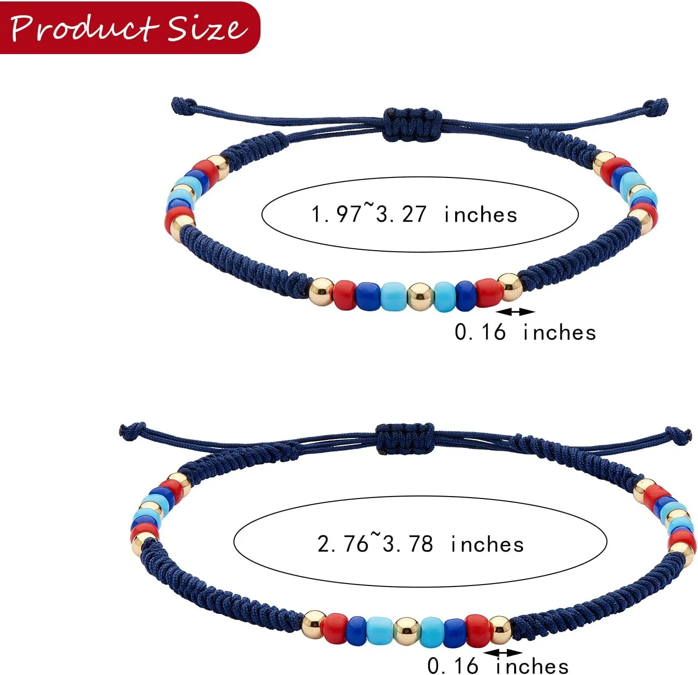 Ornaland 4Pcs Glass Seed Bead Braided Bracelets Anklets Set Adjustable Handmade Bracelet with Brass Beads Friendship Jewelry for Women Gift, Navy Blue