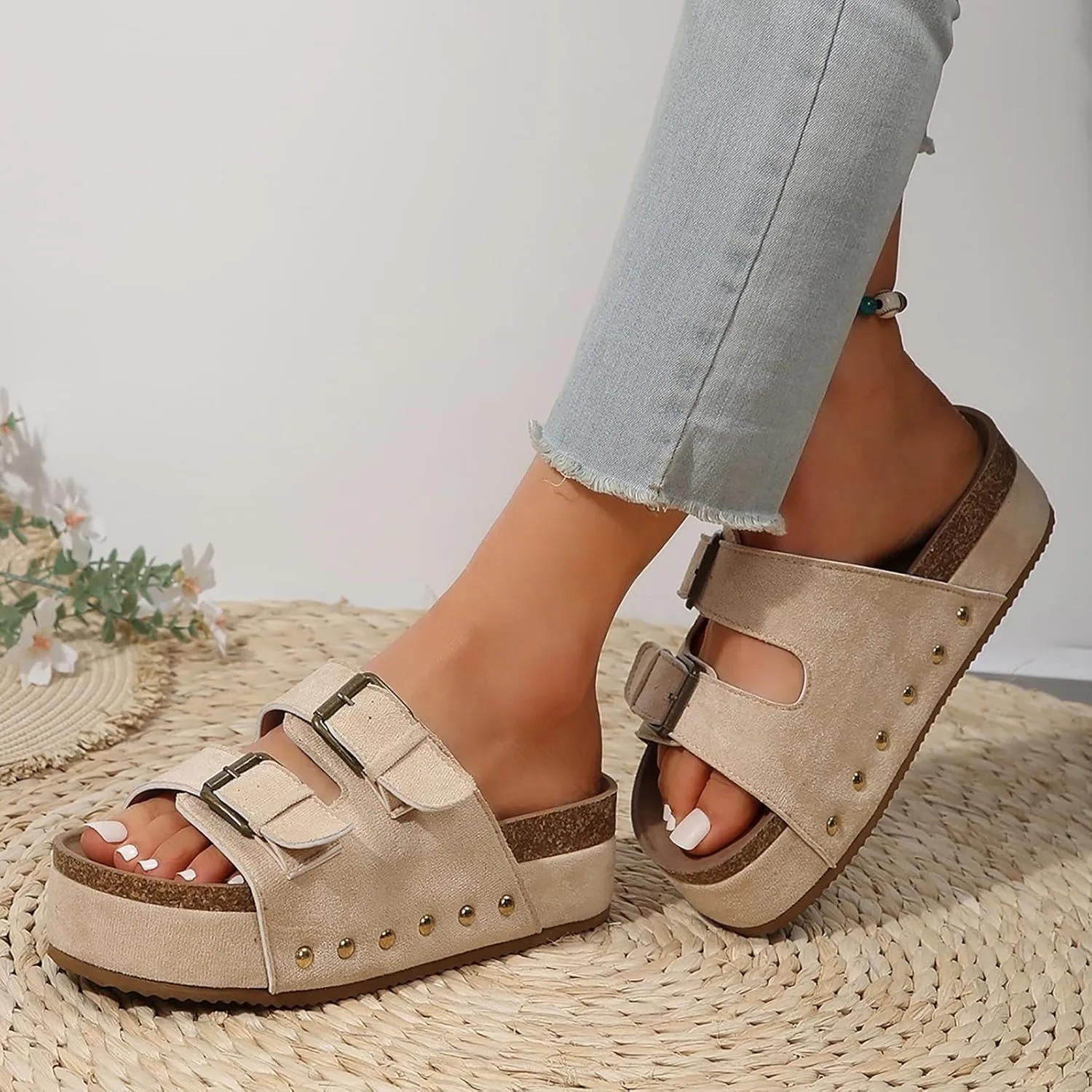 Orthopedic Wedge Sandals for Women 2025,Women's Platform Open Toe Slip On Slides Cutout Comfortable Slide Casual Dressy Summer Wedges Sandal Boho Beach Ladies Low Heel Dress Shoes