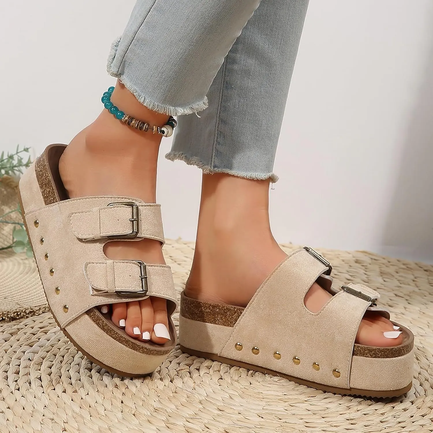 Orthopedic Wedge Sandals for Women 2025,Women's Platform Open Toe Slip On Slides Cutout Comfortable Slide Casual Dressy Summer Wedges Sandal Boho Beach Ladies Low Heel Dress Shoes