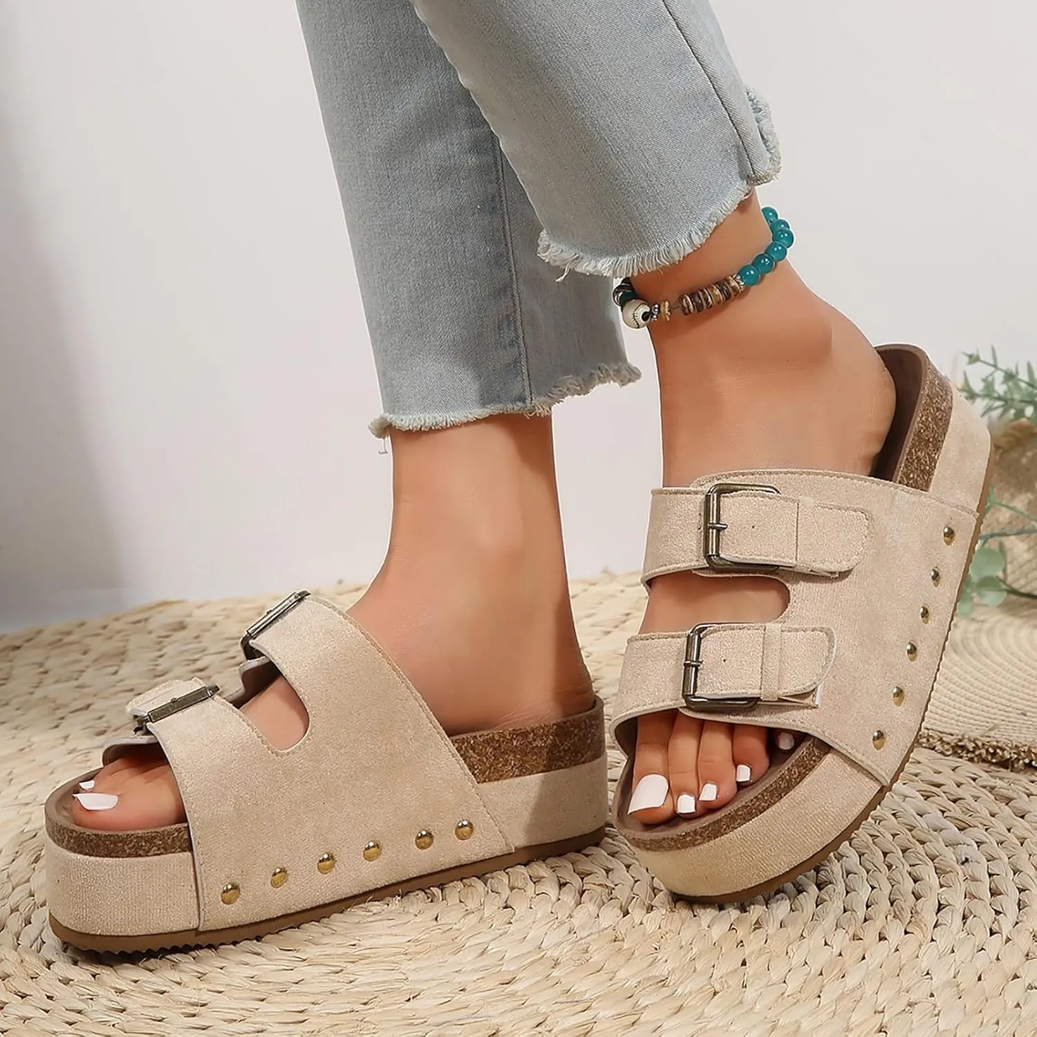 Orthopedic Wedge Sandals for Women 2025,Women's Platform Open Toe Slip On Slides Cutout Comfortable Slide Casual Dressy Summer Wedges Sandal Boho Beach Ladies Low Heel Dress Shoes