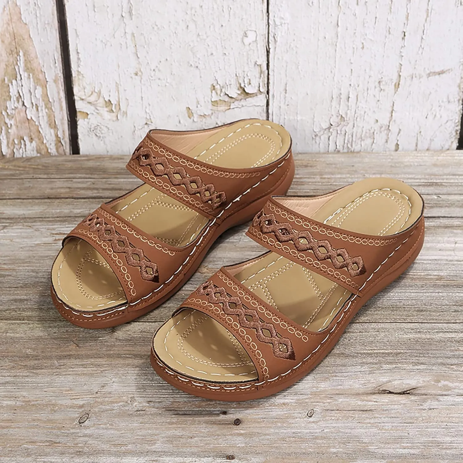 Orthopedic Wedge Sandals for Women 2025,Womens Summer Comfortable Platform Arch Support Flip Flops Dressy Slides Casual Open Toe Boho Slip-on Beach Dress Shoes Outdoor Walking Sandal