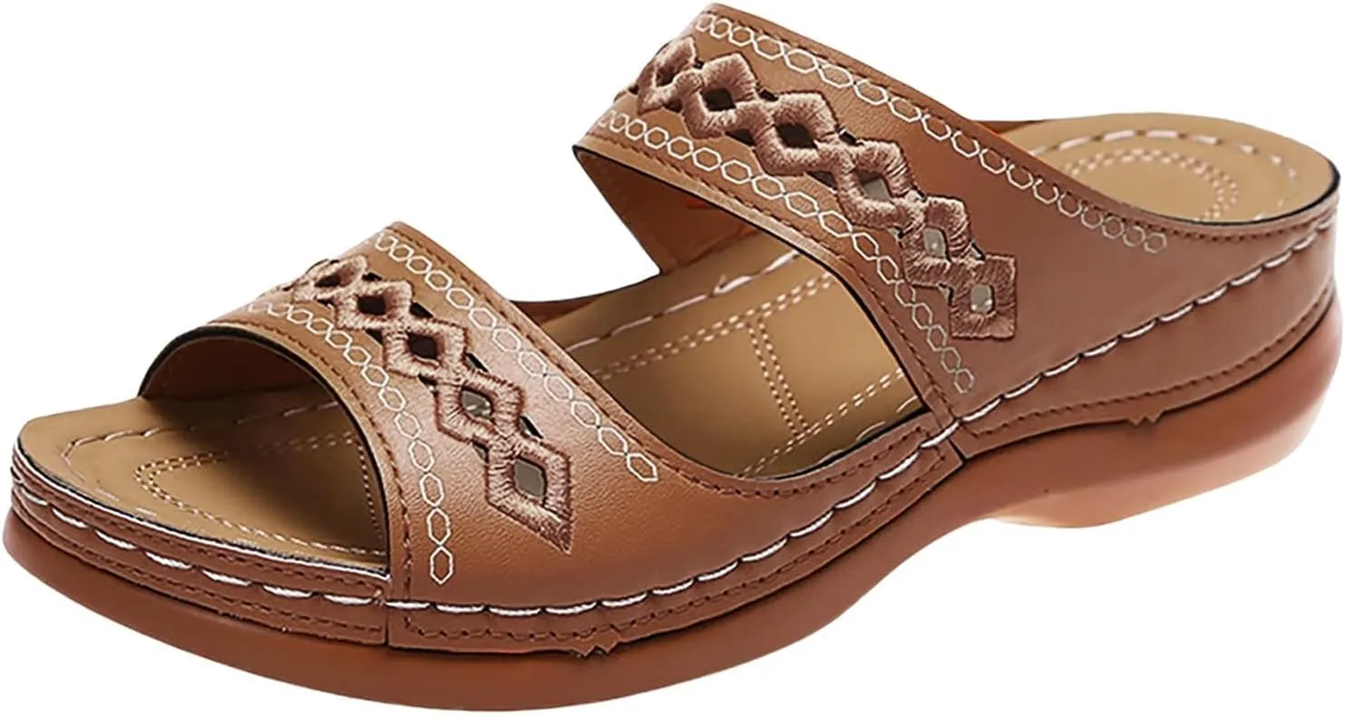 Orthopedic Wedge Sandals for Women 2025,Womens Summer Comfortable Platform Arch Support Flip Flops Dressy Slides Casual Open Toe Boho Slip-on Beach Dress Shoes Outdoor Walking Sandal