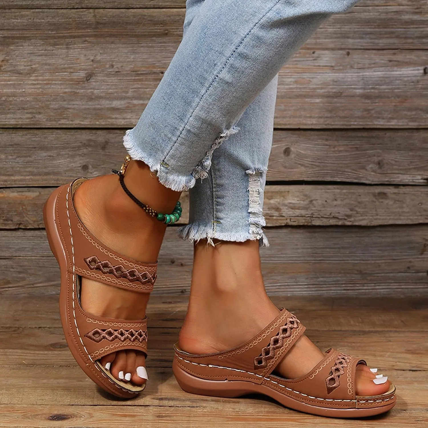 Orthopedic Wedge Sandals for Women 2025,Womens Summer Comfortable Platform Arch Support Flip Flops Dressy Slides Casual Open Toe Boho Slip-on Beach Dress Shoes Outdoor Walking Sandal
