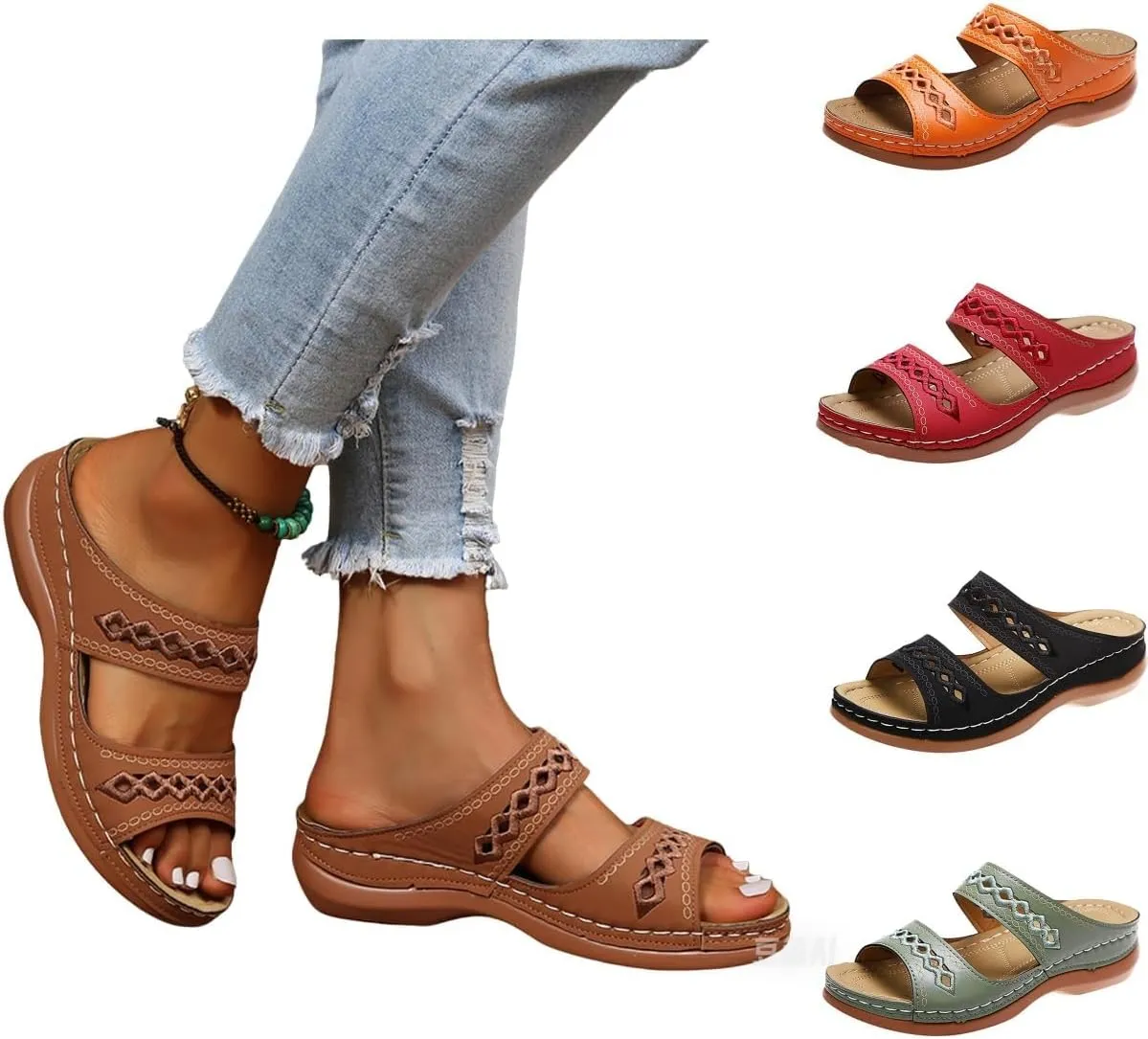 Orthopedic Wedge Sandals for Women 2025,Womens Summer Comfortable Platform Arch Support Flip Flops Dressy Slides Casual Open Toe Boho Slip-on Beach Dress Shoes Outdoor Walking Sandal