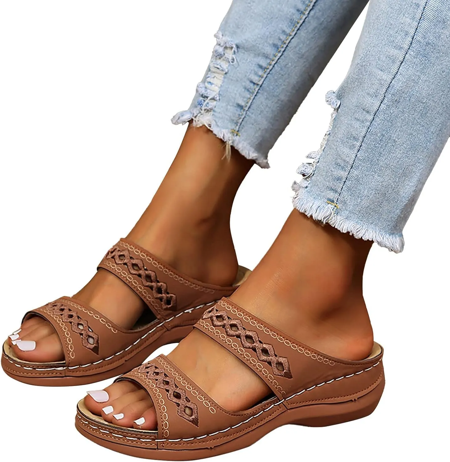 Orthopedic Wedge Sandals for Women 2025,Womens Summer Comfortable Platform Arch Support Flip Flops Dressy Slides Casual Open Toe Boho Slip-on Beach Dress Shoes Outdoor Walking Sandal