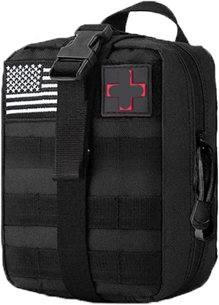 Outdoor Camouflage Tactical Backpack Emergency First Aid Kit Multi Functional Travel Waist Pack Accessory Pouch(Black)