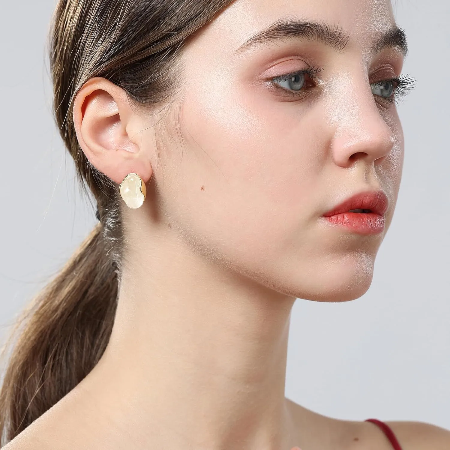 Oval Shape 18K Gold Chunky Hoops Earrings for Women, 18K Gold Plated Resin Studs,Oval Resin Studs with 18K Gold BackHypoallergenic and lightweightedEarrings for Women