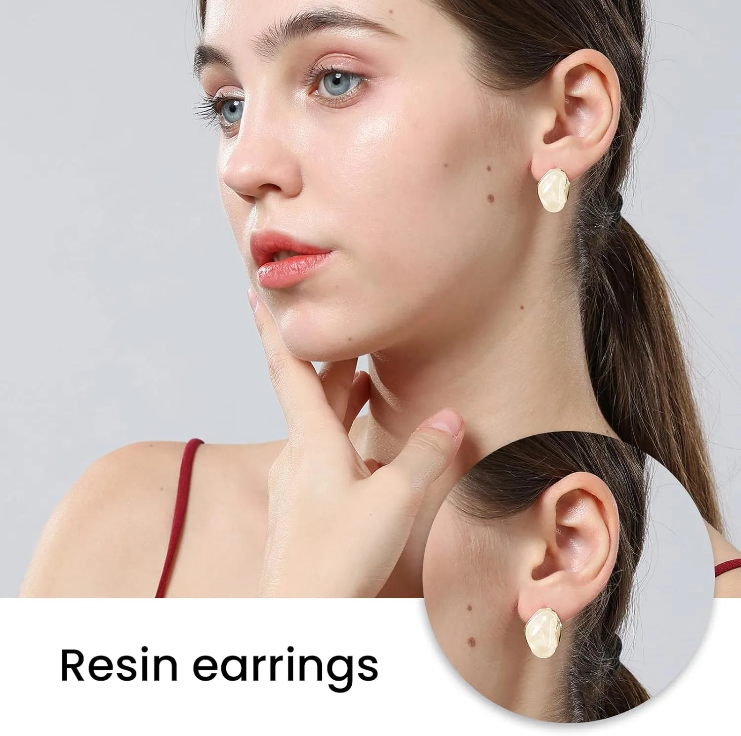Oval Shape 18K Gold Chunky Hoops Earrings for Women, 18K Gold Plated Resin Studs,Oval Resin Studs with 18K Gold BackHypoallergenic and lightweightedEarrings for Women