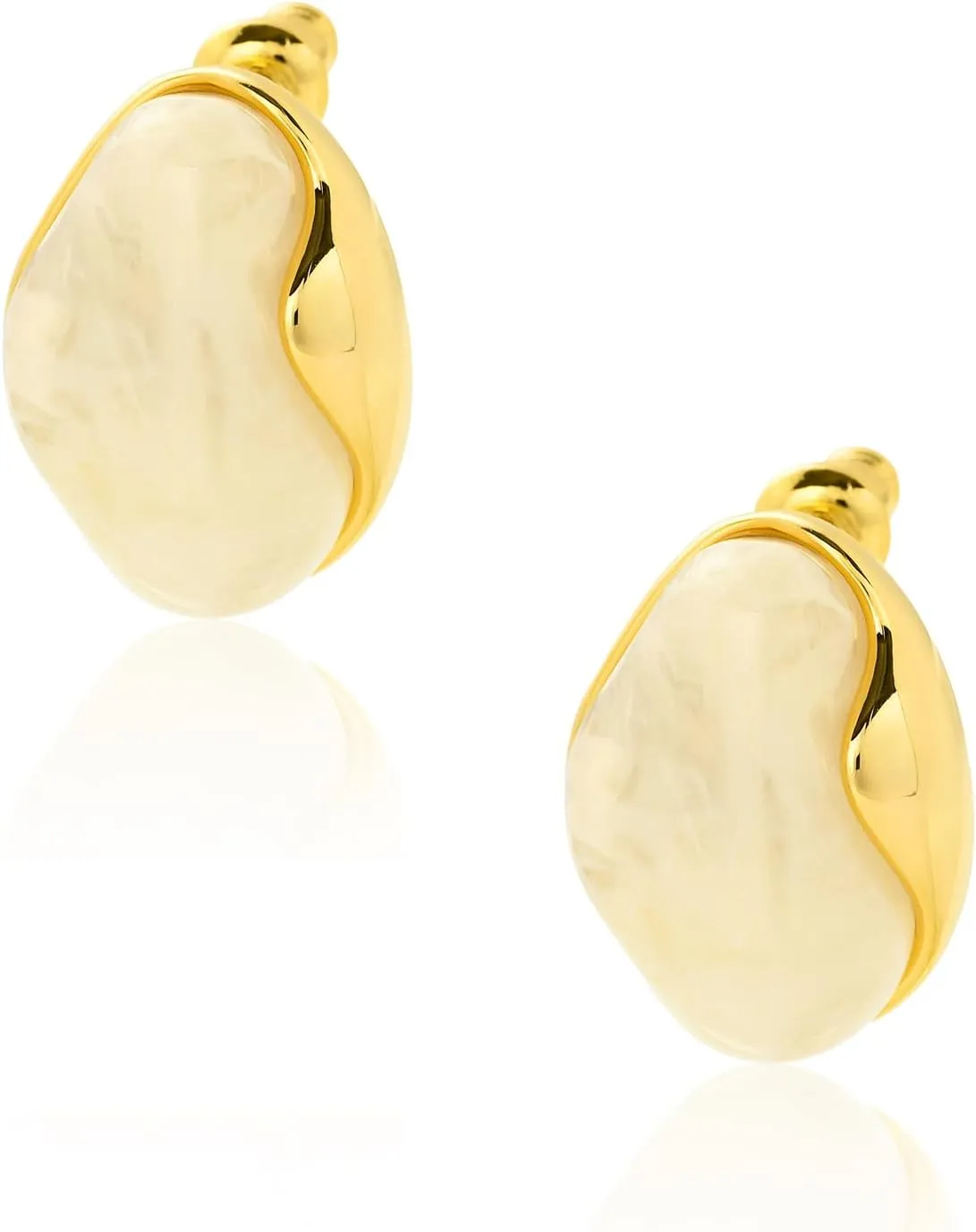 Oval Shape 18K Gold Chunky Hoops Earrings for Women, 18K Gold Plated Resin Studs,Oval Resin Studs with 18K Gold BackHypoallergenic and lightweightedEarrings for Women