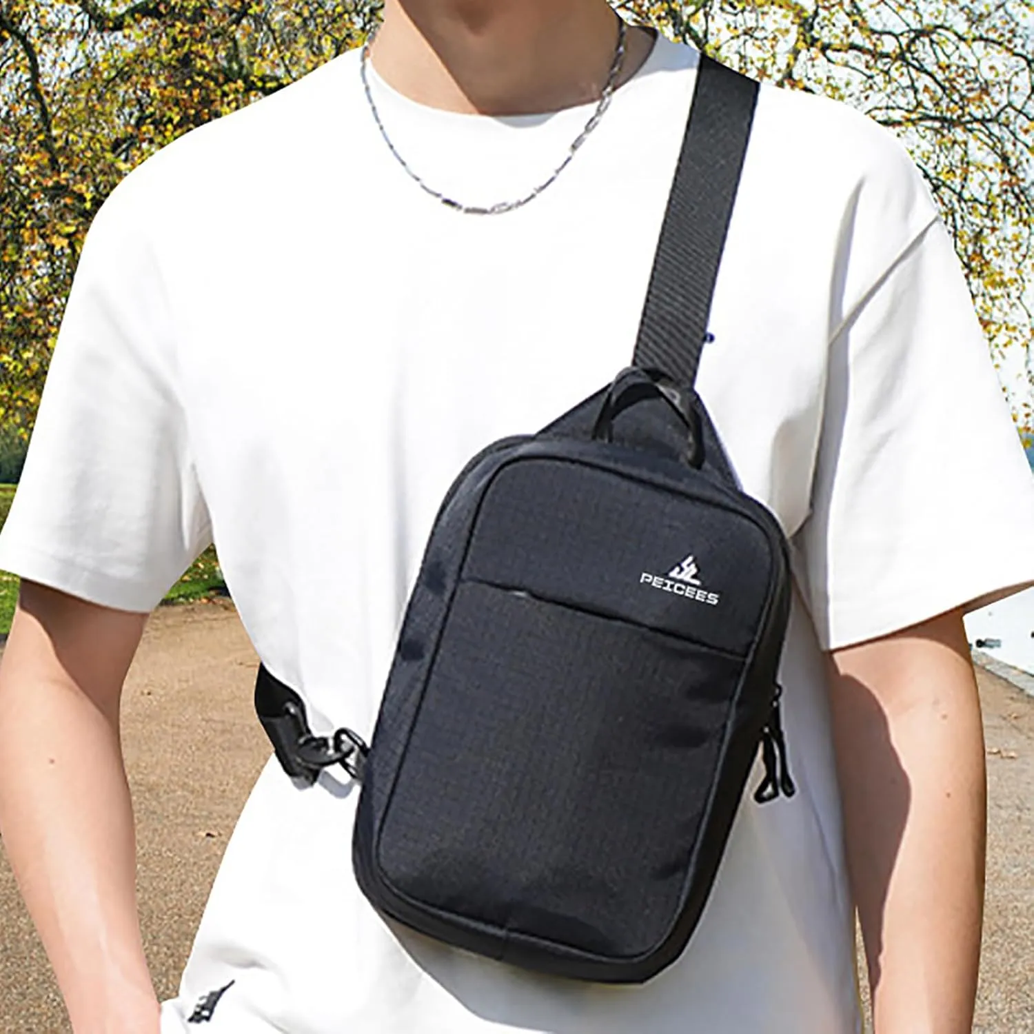Peicees Small Sling Bag for Women Men Trendy Casual Phone Chest Bag Waterproof Crossbody Daypack