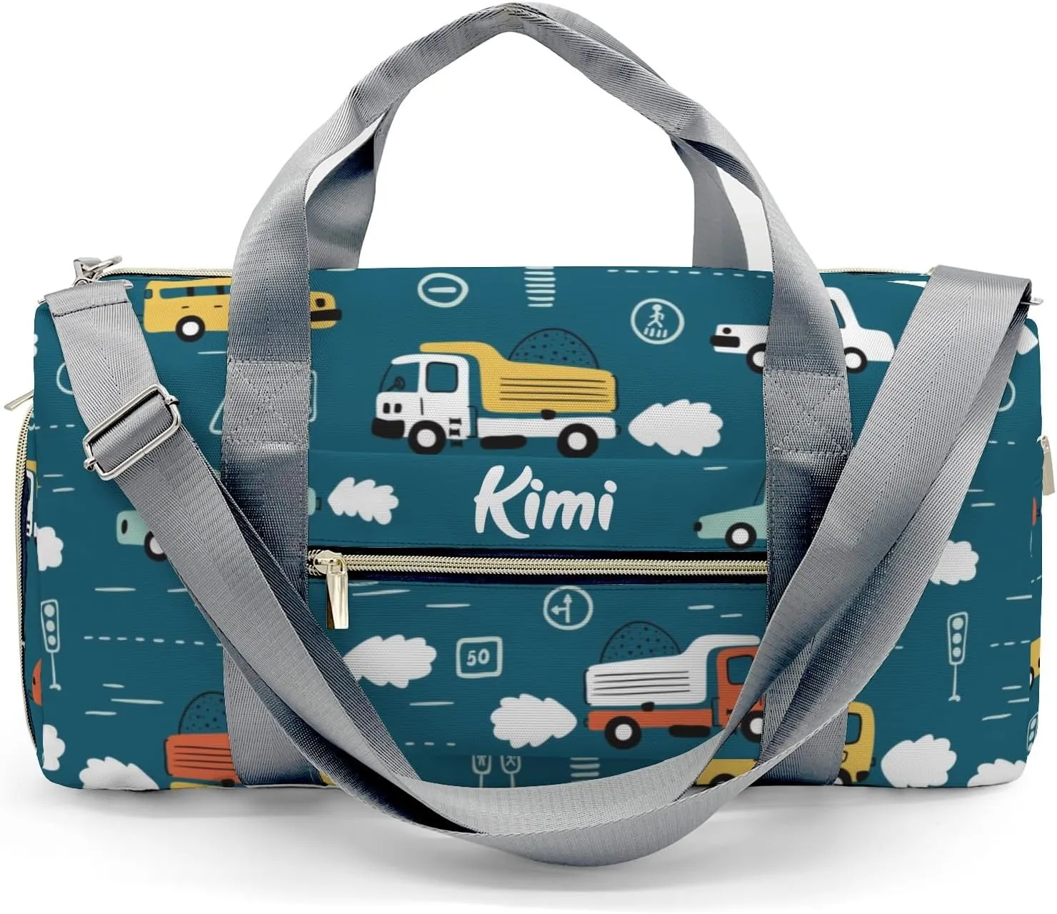 Personalized Cartoon Transportation Cars Custom Multi-functional Travel Bag, Unisex Portable Duffel Bag, Short Distance Travel Assistant