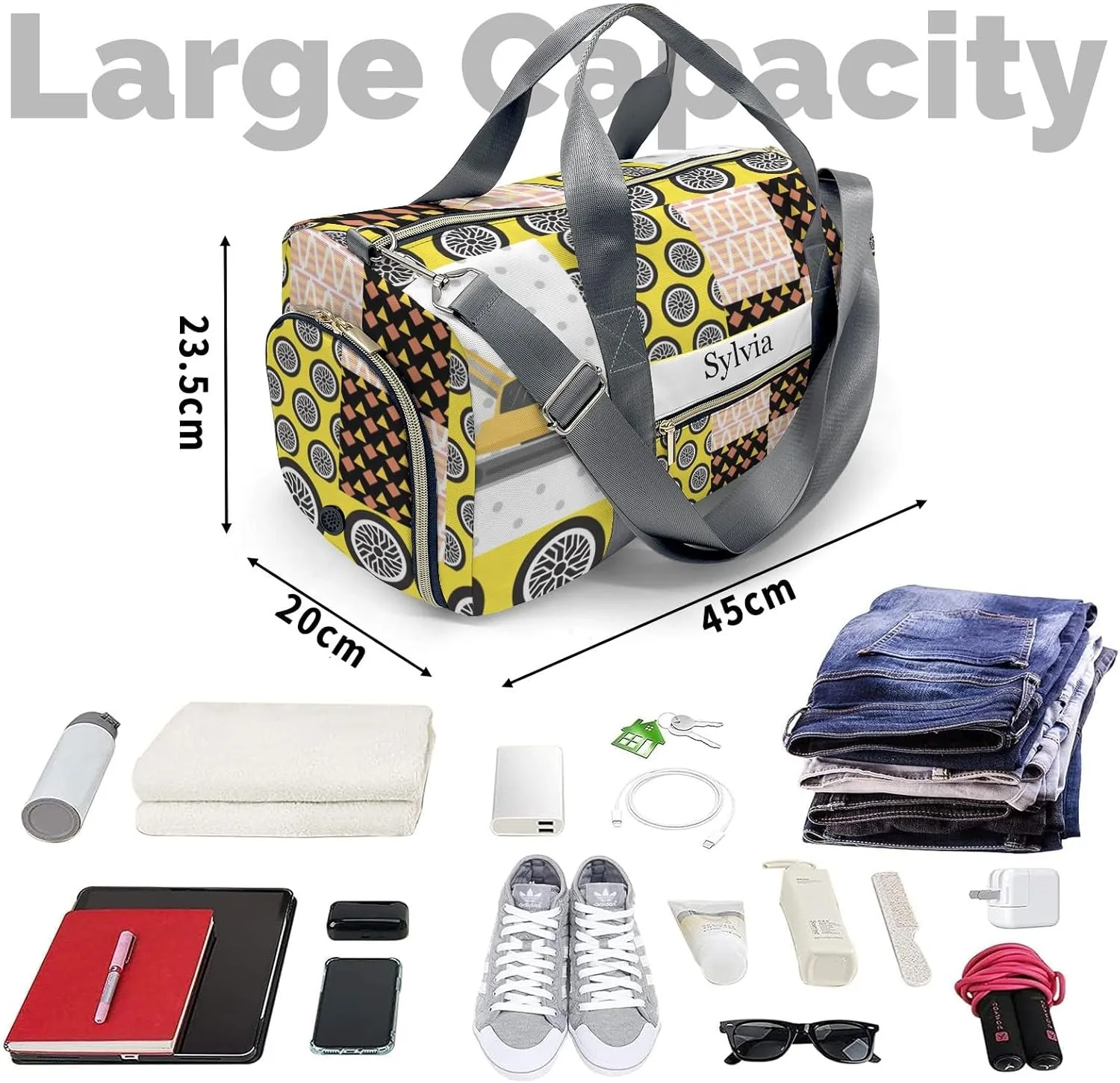 Personalized Construction Car Vehicle Custom Multi-functional Travel Bag, Unisex Portable Duffel Bag, Short Distance Travel Assistant